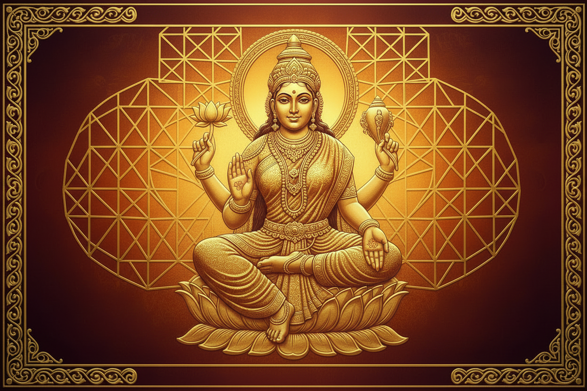 Goddess Tulasi Devi in 24K gold sacred art — sacred personification of the Holy Basil plant | Moksha Craft