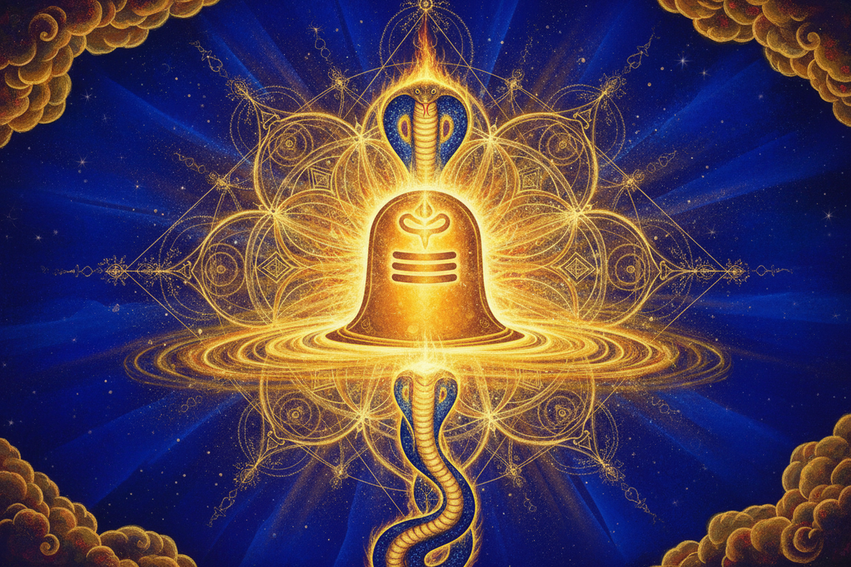 Kashmir Shaivism Pratyabhijna — Shiva as pure consciousness with golden light | Moksha Craft