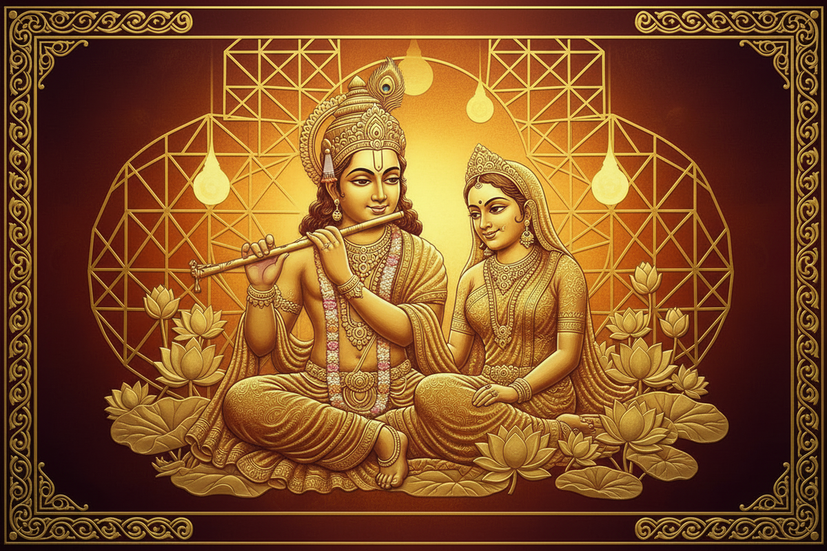 Lord Krishna in 24K gold sacred art — playing flute on Janmashtami night | Moksha Craft
