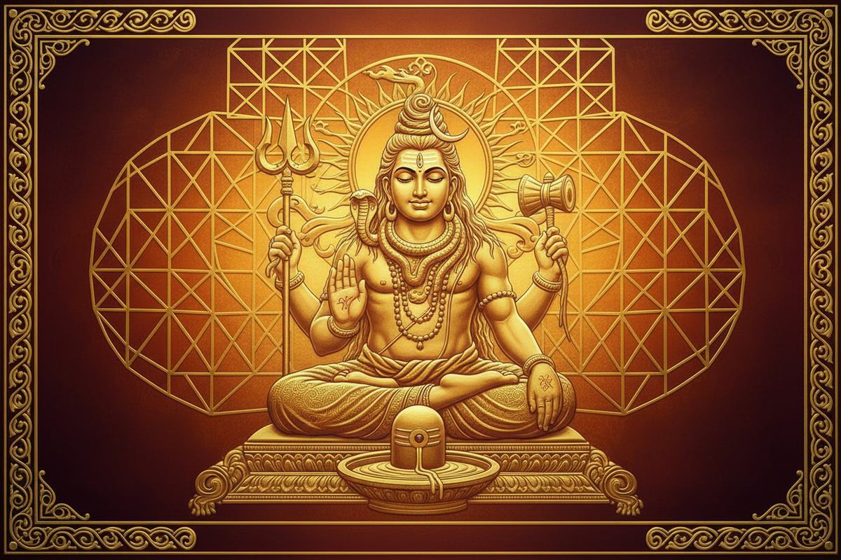 Lord Shiva in 24K gold sacred art — Shravan month devotion with Shiva lingam and Ganga | Moksha Craft