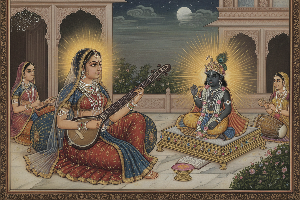 Mirabai — Rajput princess and bhakti saint singing devotional songs to Lord Krishna | Moksha Craft