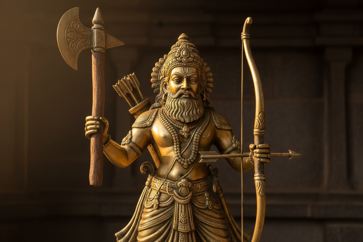 Parashurama warrior sage holding axe — sixth avatar of Vishnu sacred statue | Moksha Craft