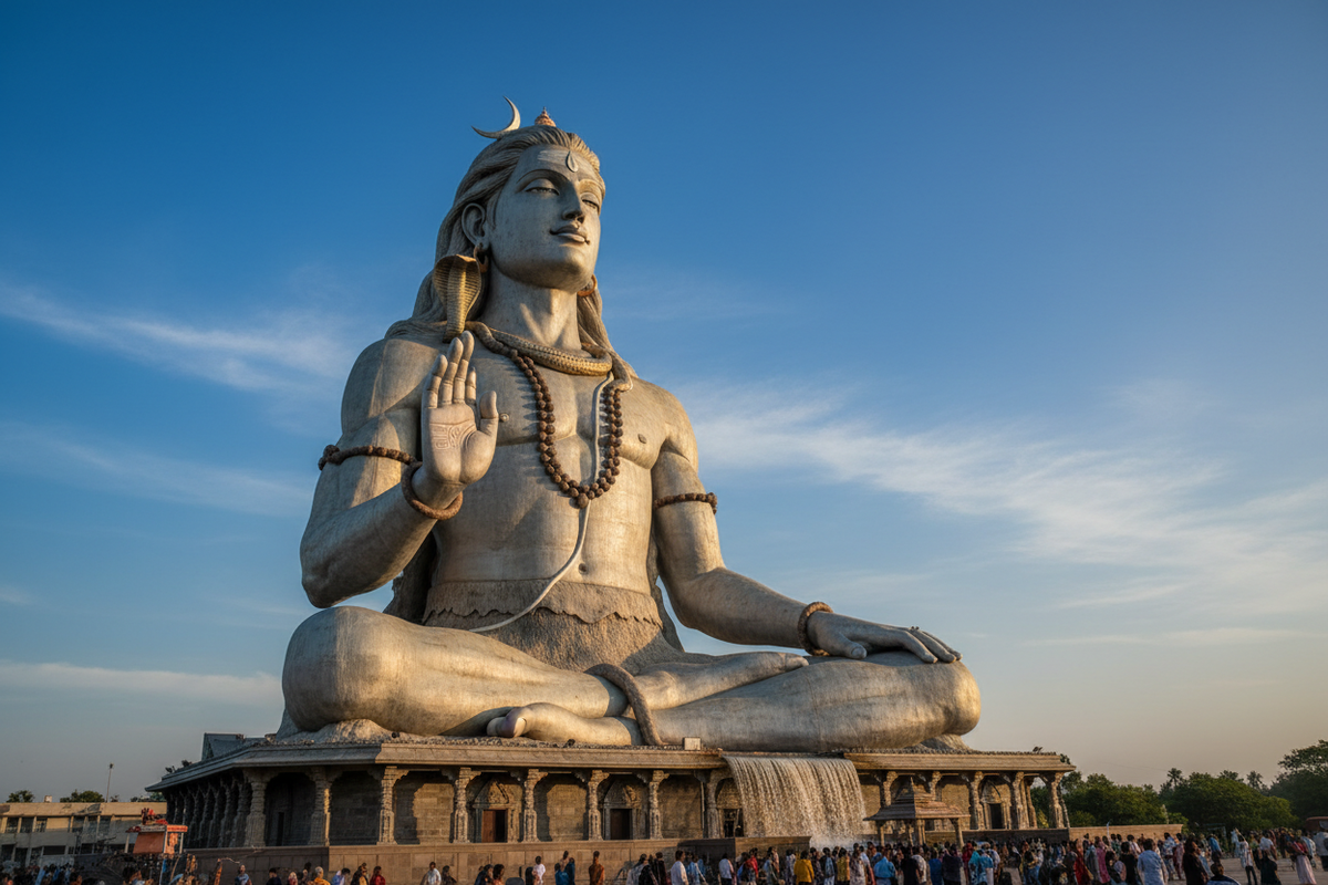 Tallest Lord Shiva statue in India — monumental sacred art against blue sky | Moksha Craft