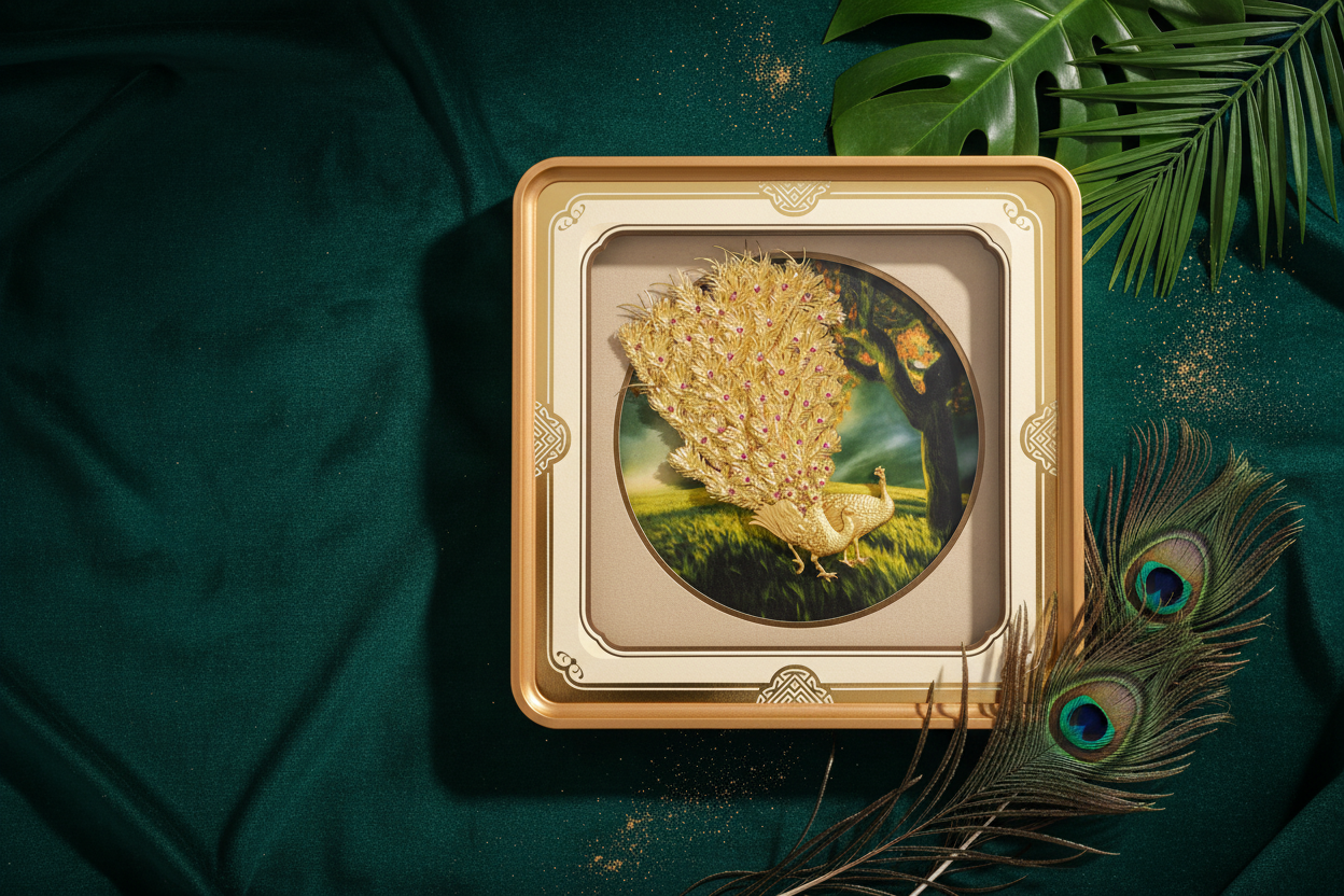 Peacock 24K Gold Foil Painting