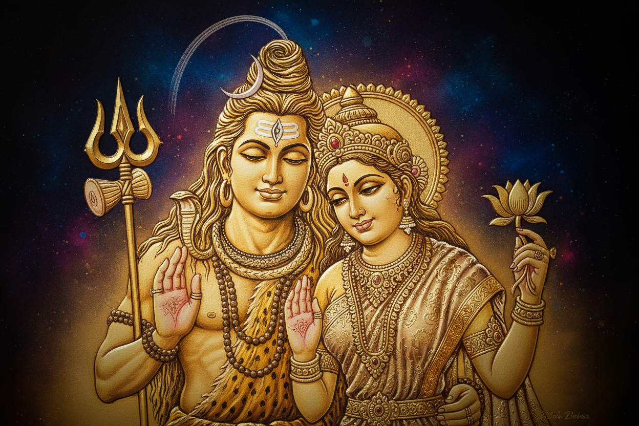 Shiva Parvati 24K Gold Foil Painting
