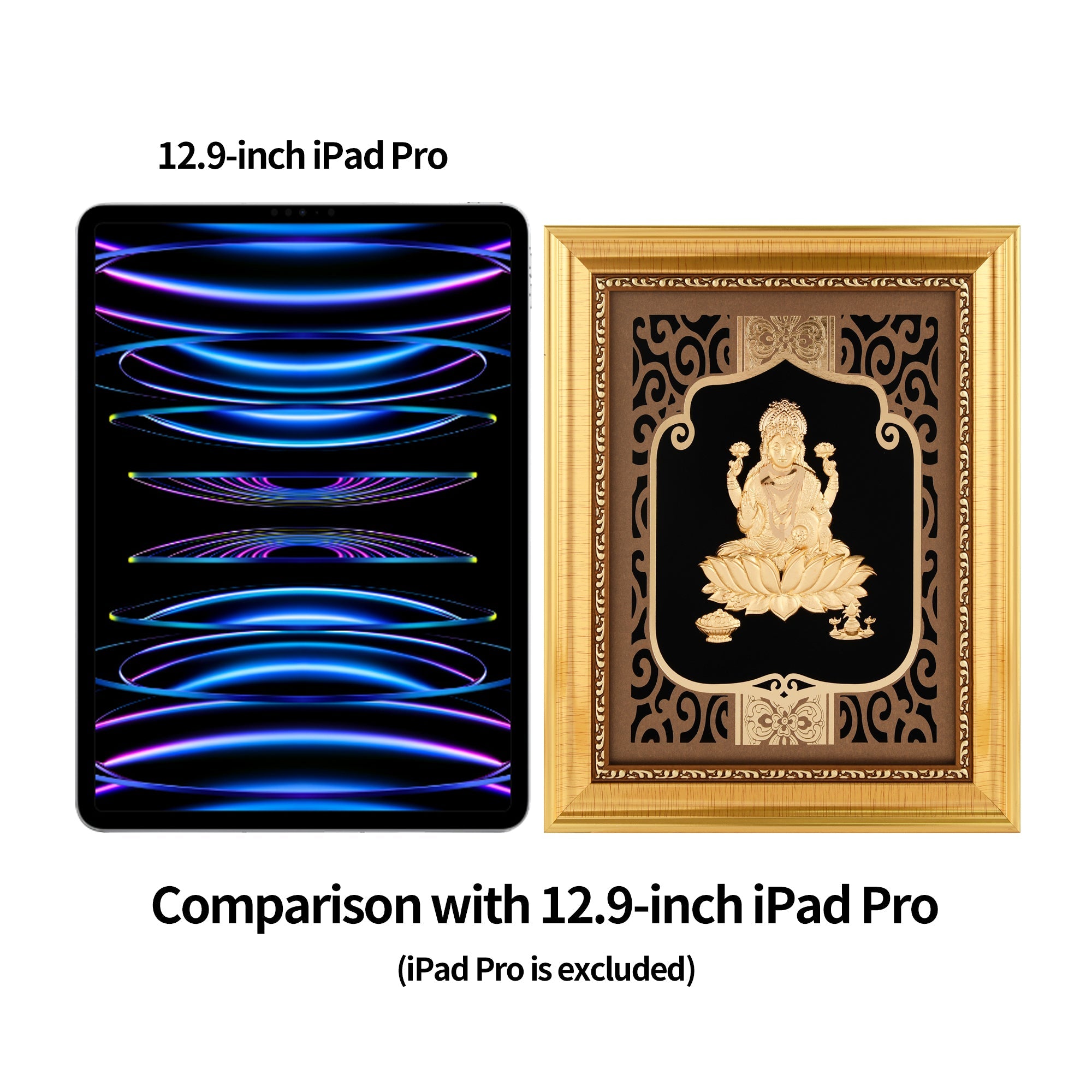 Lakshmi 24K Gold Foil Painting with Shiny Gold Versatile Frame, 8x10 Inches