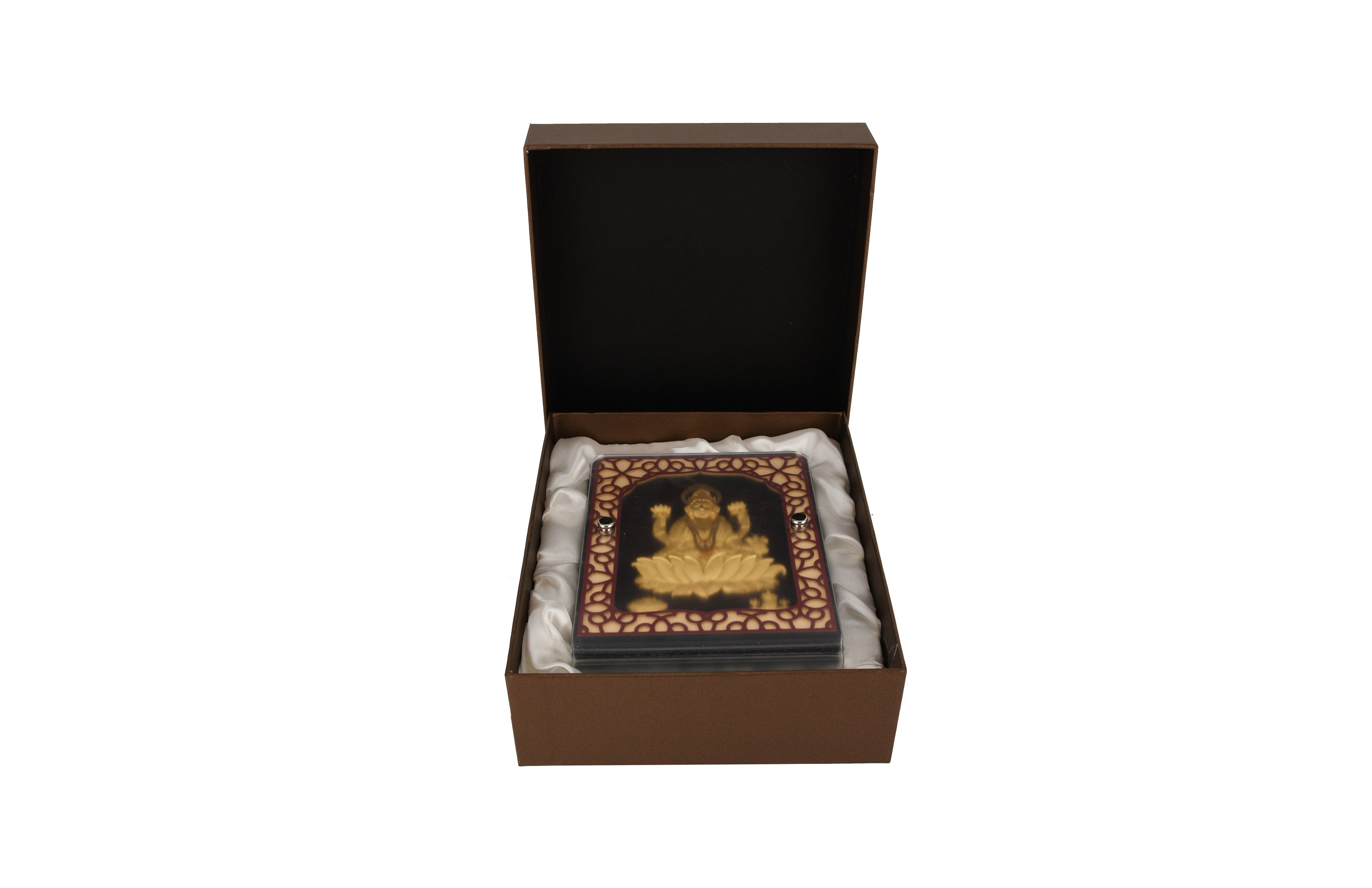 Lakshmi 24K Gold Foil Painting with Brown Tabletop Frame, 5x7 Inches