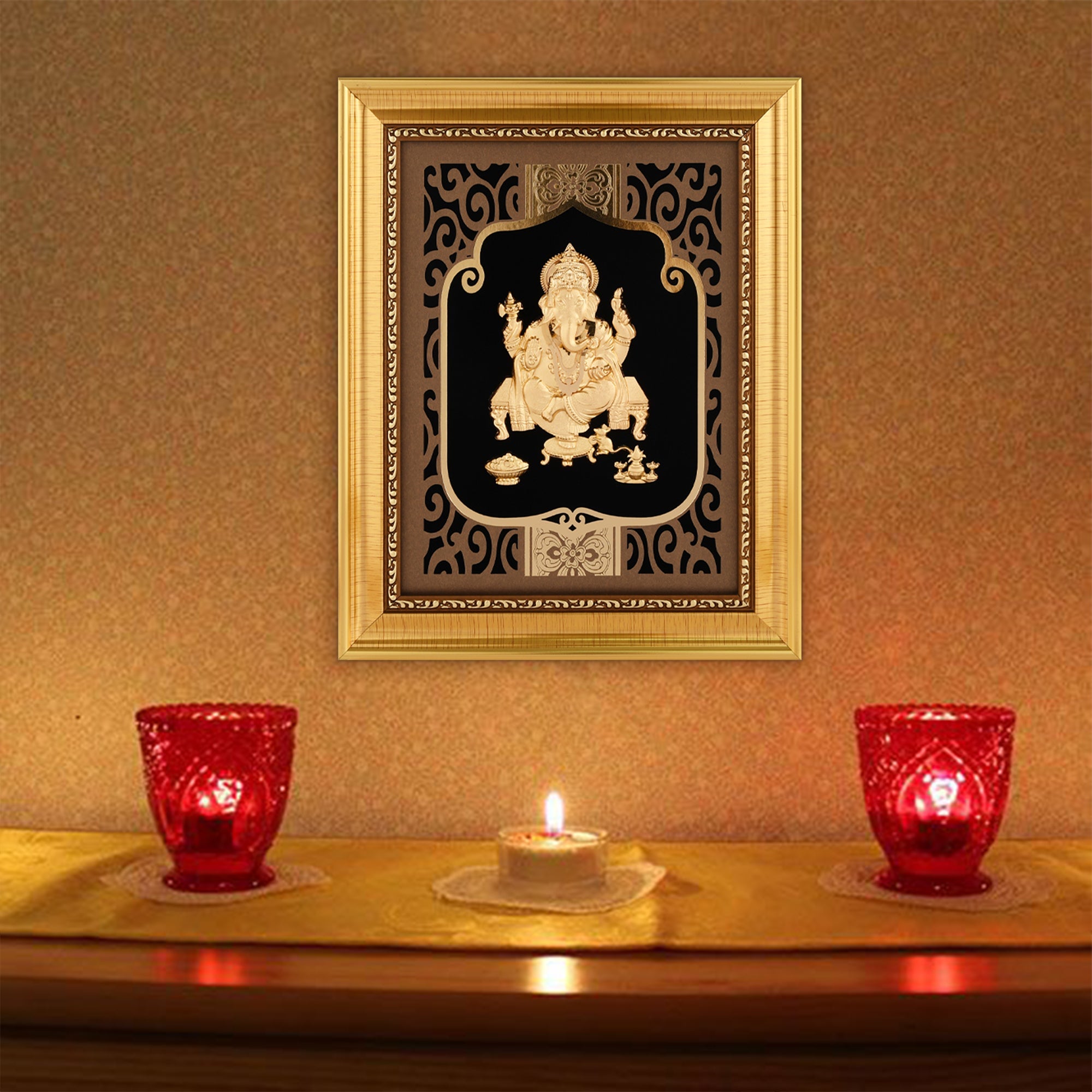 Ganesha 24K Gold Foil Painting with Shiny Gold Versatile Frame, 8x10 Inches