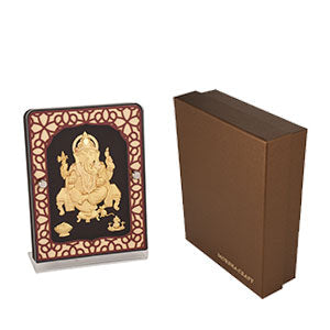 Ganesha 24K Gold Foil Painting with Brown Tabletop Frame, 5x7 Inches