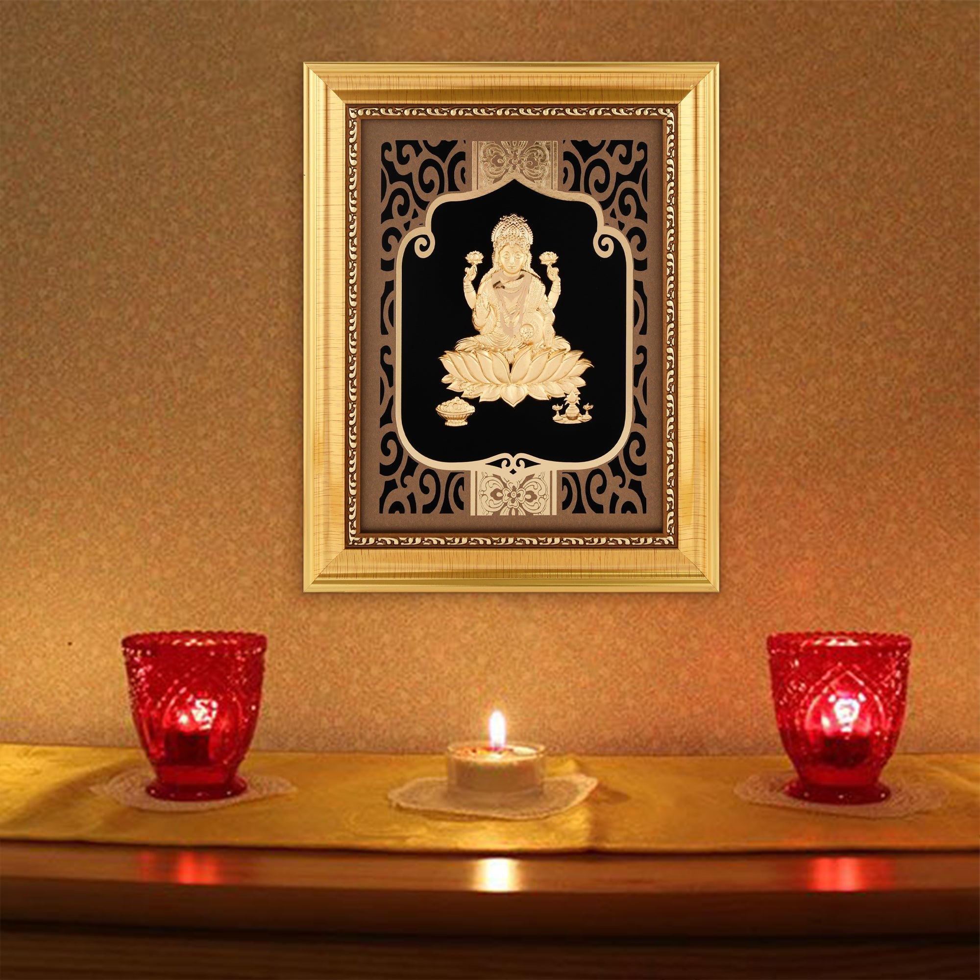 Lakshmi 24K Gold Foil Painting with Shiny Gold Versatile Frame, 8x10 Inches