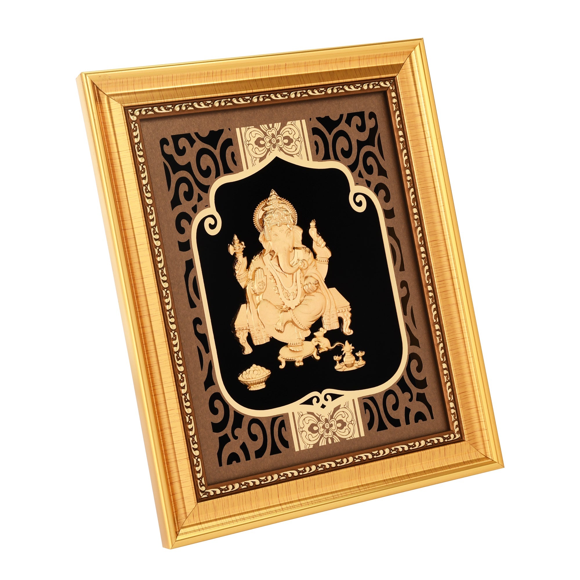 Ganesha 24K Gold Foil Painting with Shiny Gold Versatile Frame, 8x10 Inches