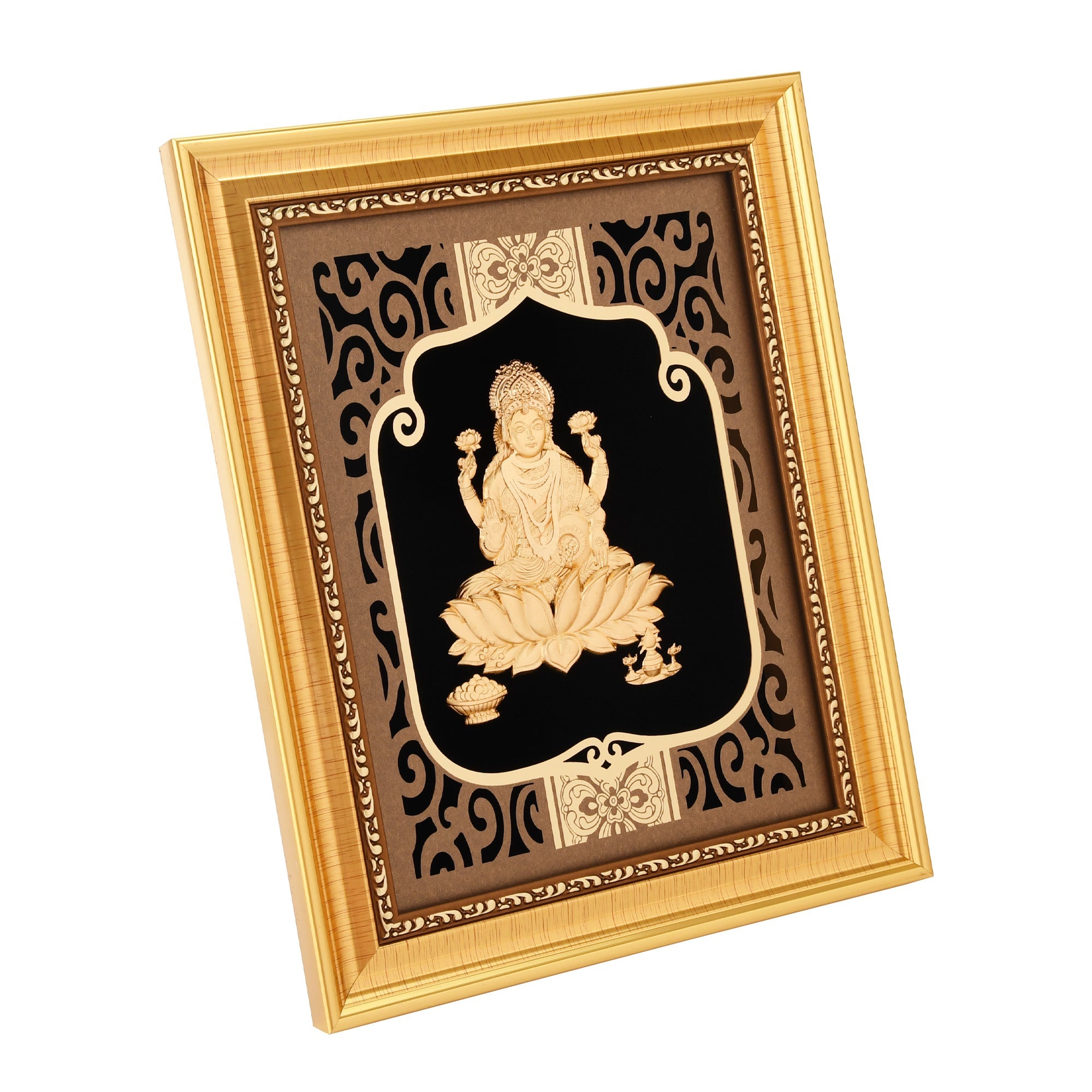 Lakshmi 24K Gold Foil Painting with Shiny Gold Versatile Frame, 8x10 Inches