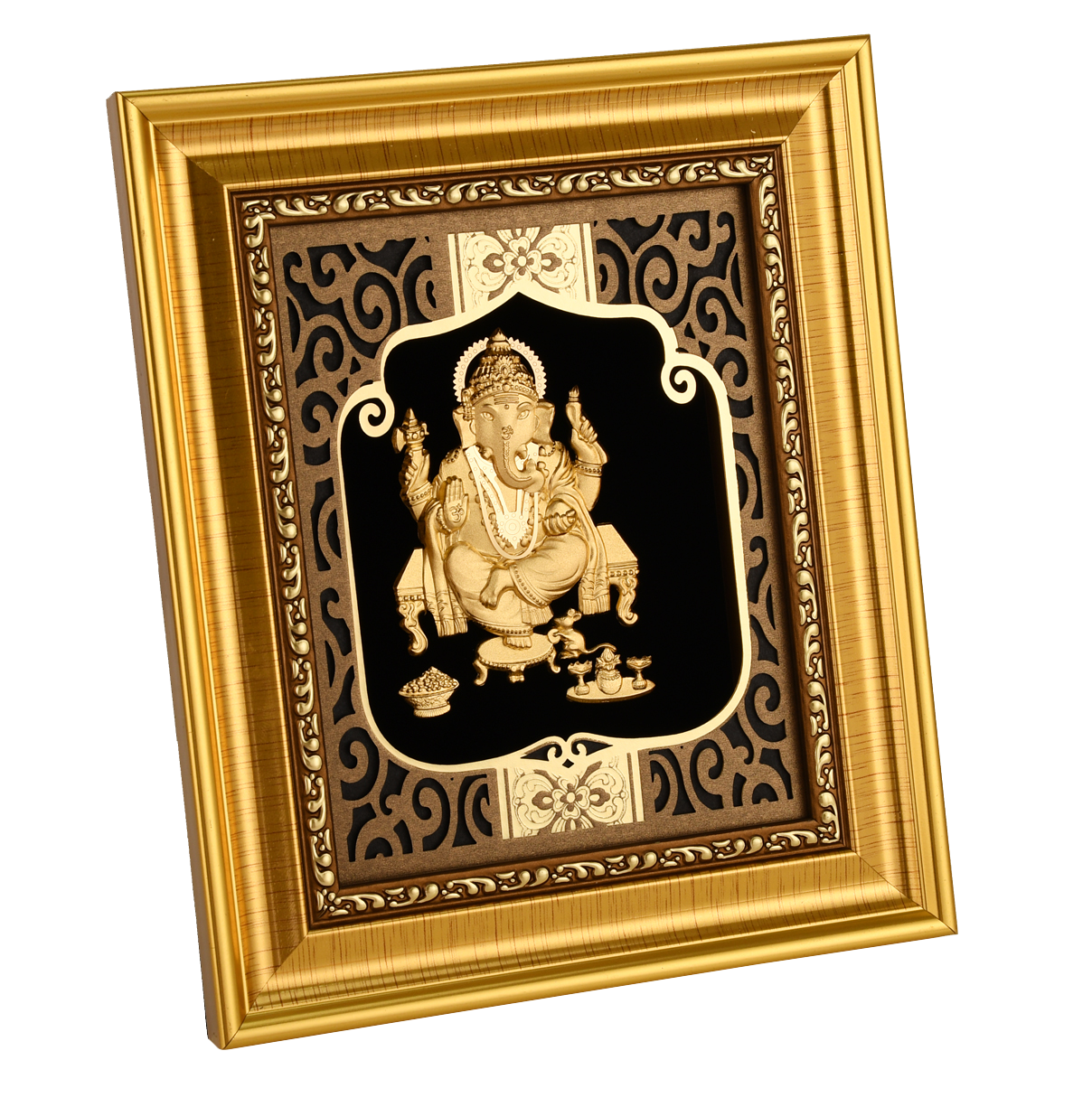 Ganesha 24K Gold Foil Painting with Shiny Gold Versatile Frame, 6x7 Inches