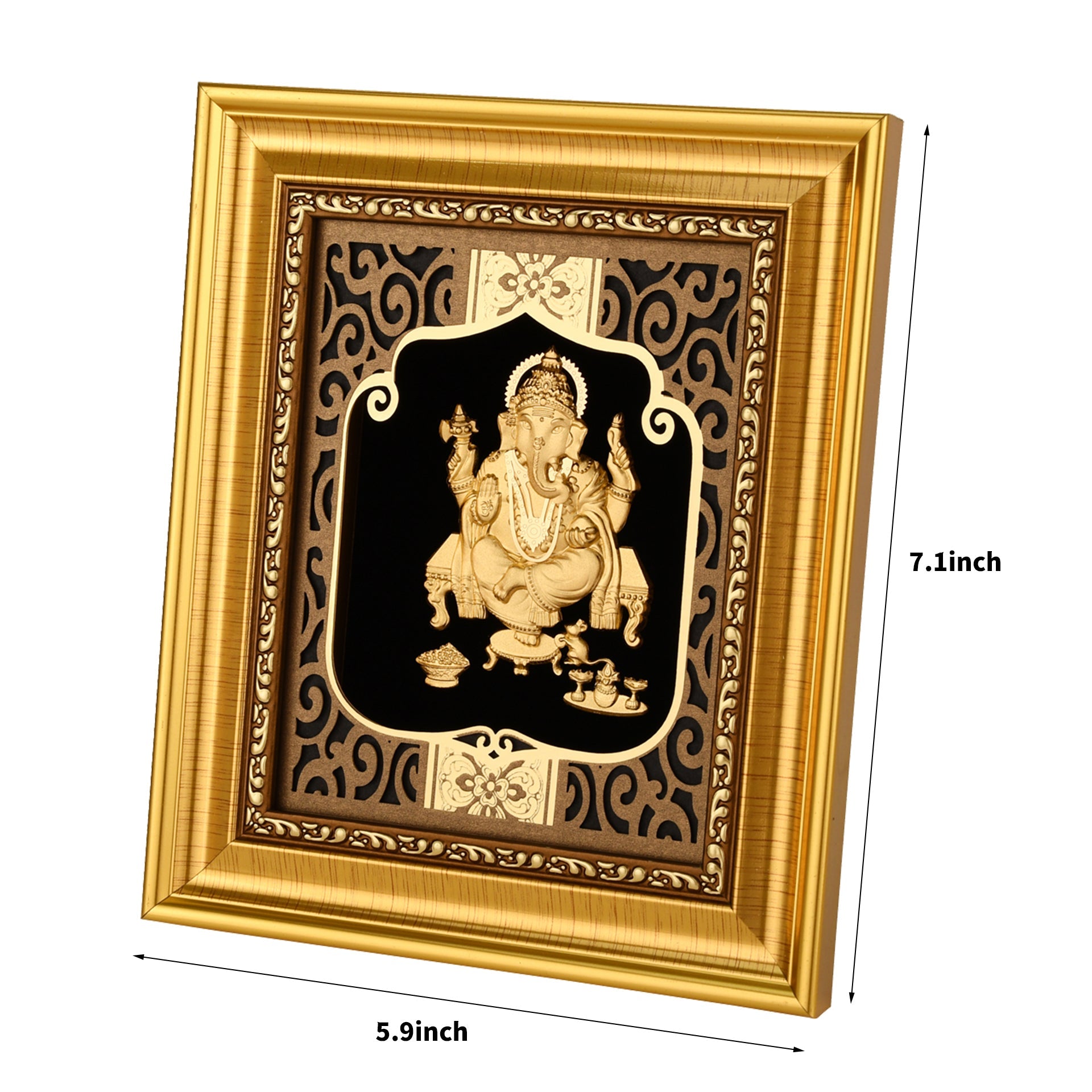 Ganesha 24K Gold Foil Painting with Shiny Gold Versatile Frame, 6x7 Inches