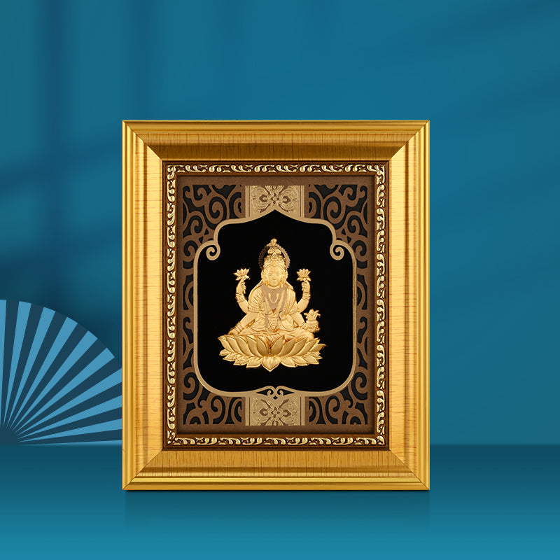 Lakshmi 24K Gold Foil Painting with Shiny Gold Versatile Frame, 6x7 Inches