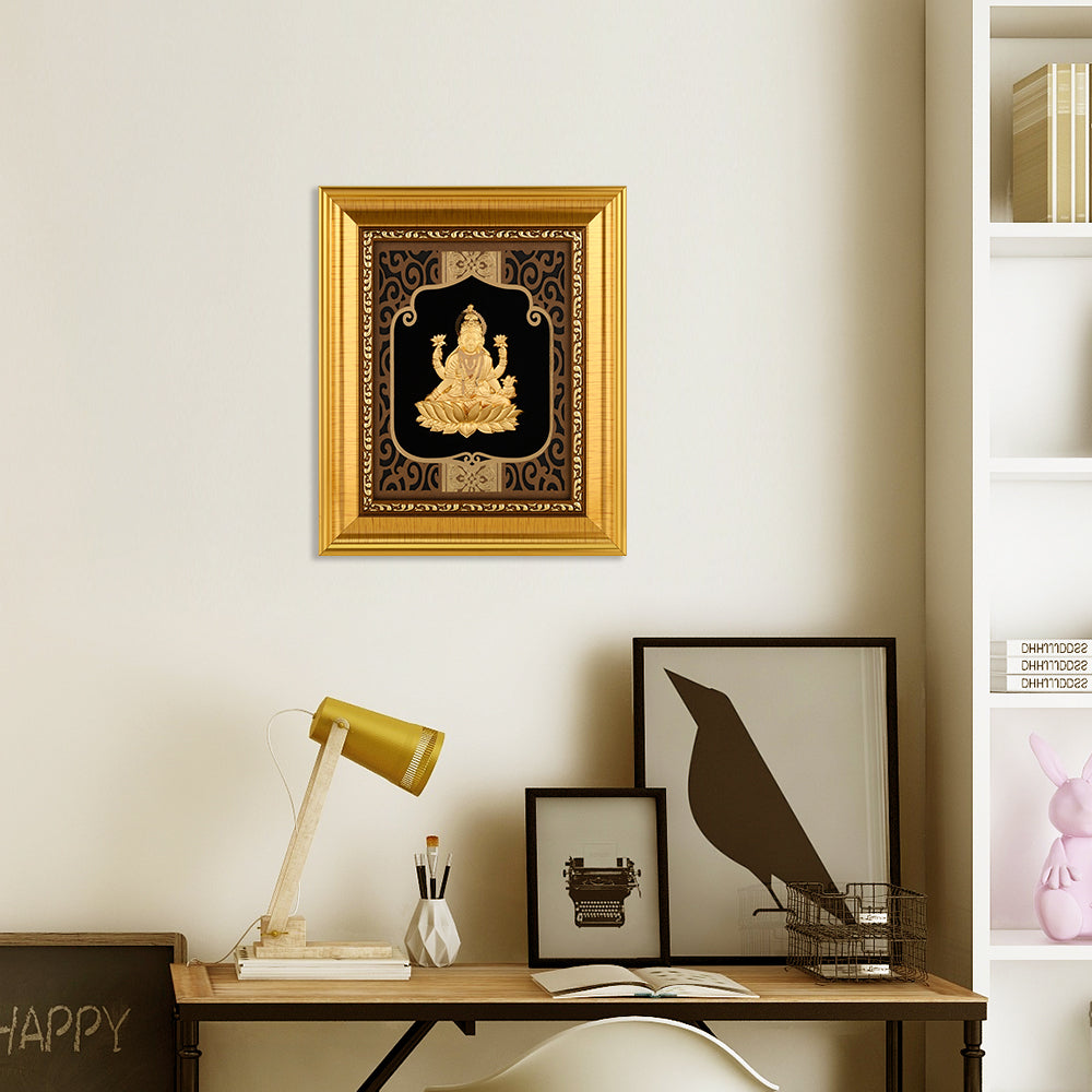 Lakshmi 24K Gold Foil Painting with Shiny Gold Versatile Frame, 6x7 Inches