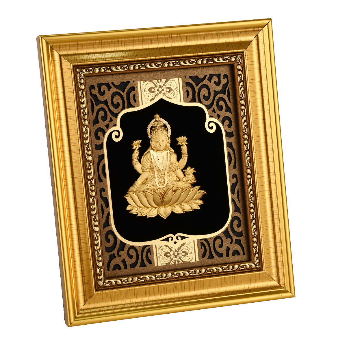 Lakshmi 24K Gold Foil Painting with Shiny Gold Versatile Frame, 6x7 Inches