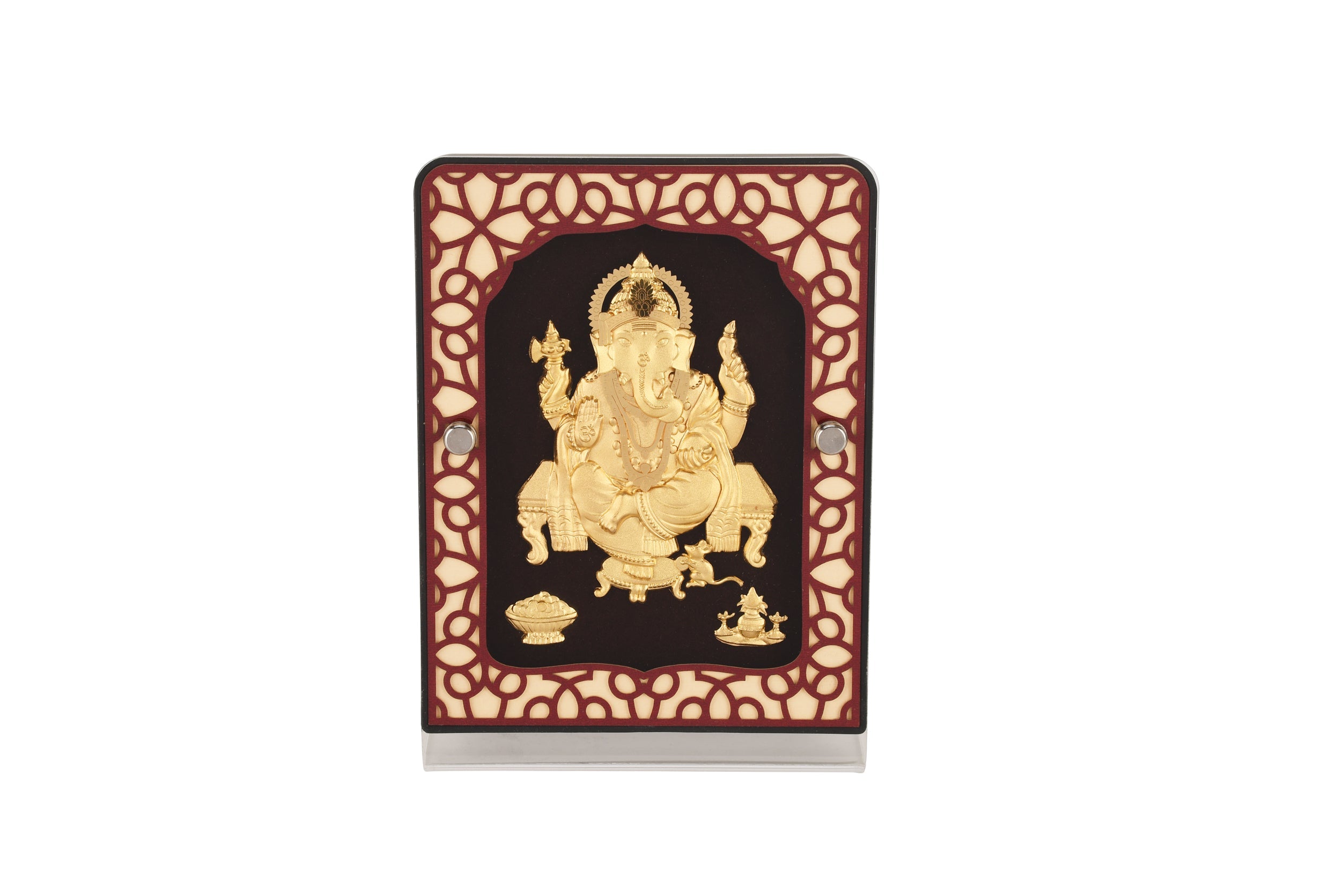 Ganesha 24K Gold Foil Painting with Brown Tabletop Frame, 5x7 Inches