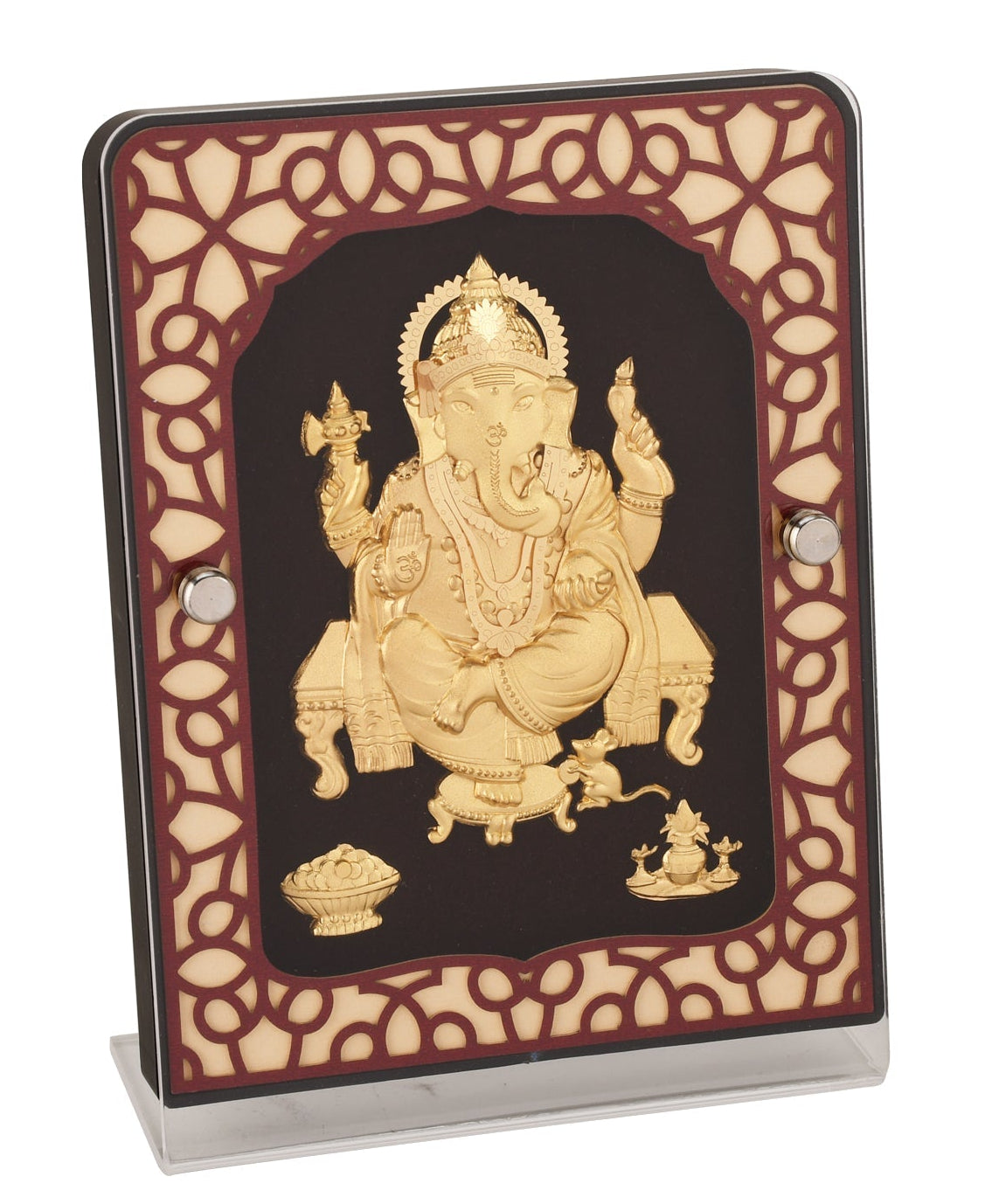 Ganesha 24K Gold Foil Painting with Brown Tabletop Frame, 5x7 Inches