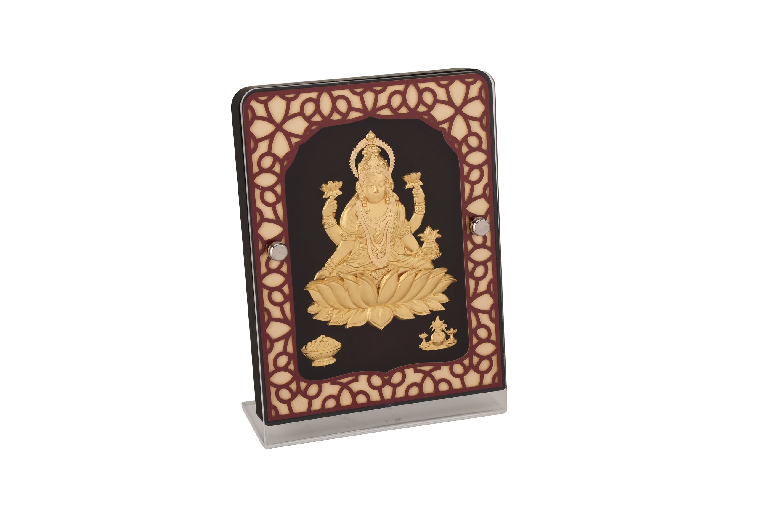 Lakshmi 24K Gold Foil Painting with Brown Tabletop Frame, 5x7 Inches