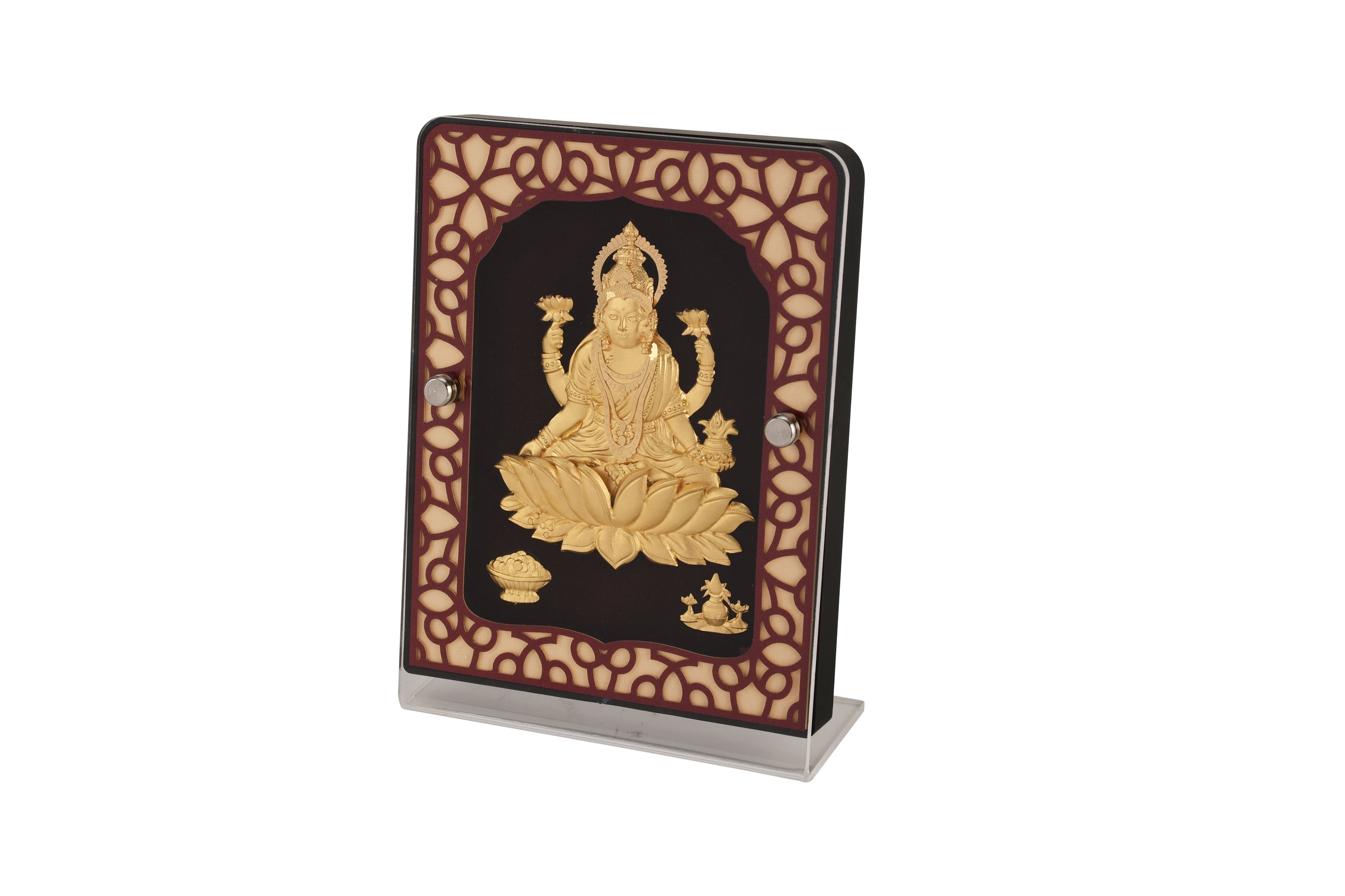 Lakshmi 24K Gold Foil Painting with Brown Tabletop Frame, 5x7 Inches