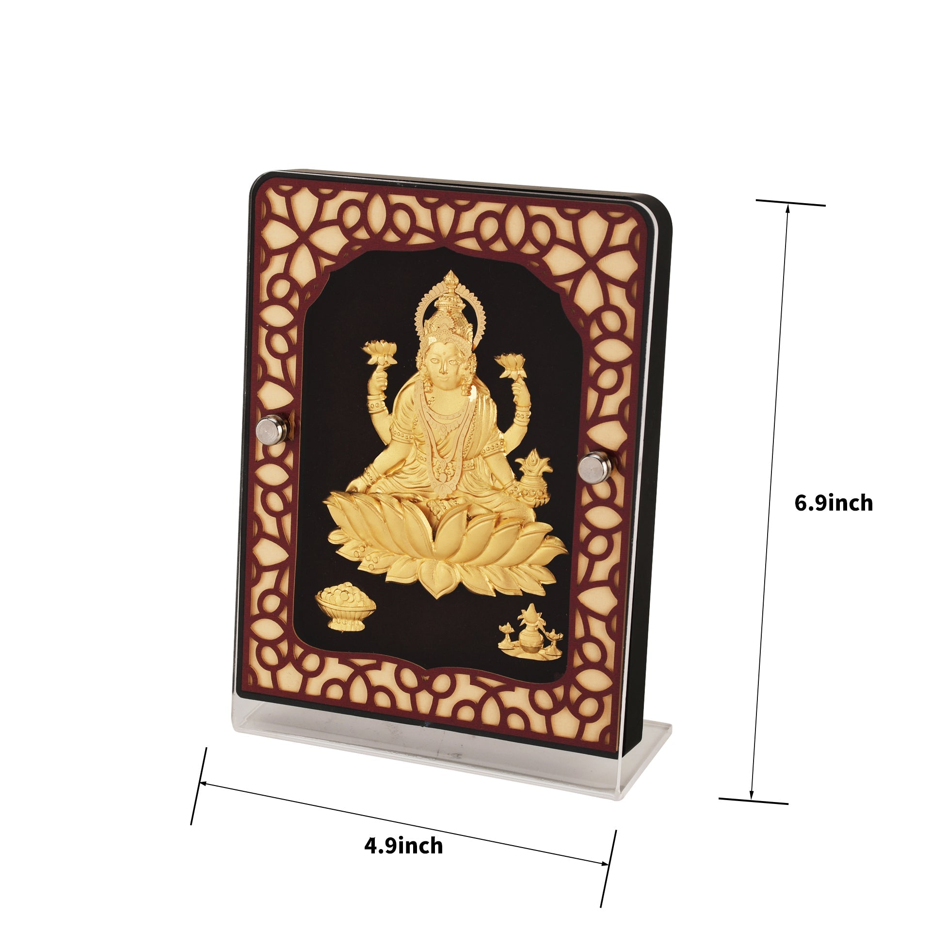 Lakshmi 24K Gold Foil Painting with Brown Tabletop Frame, 5x7 Inches