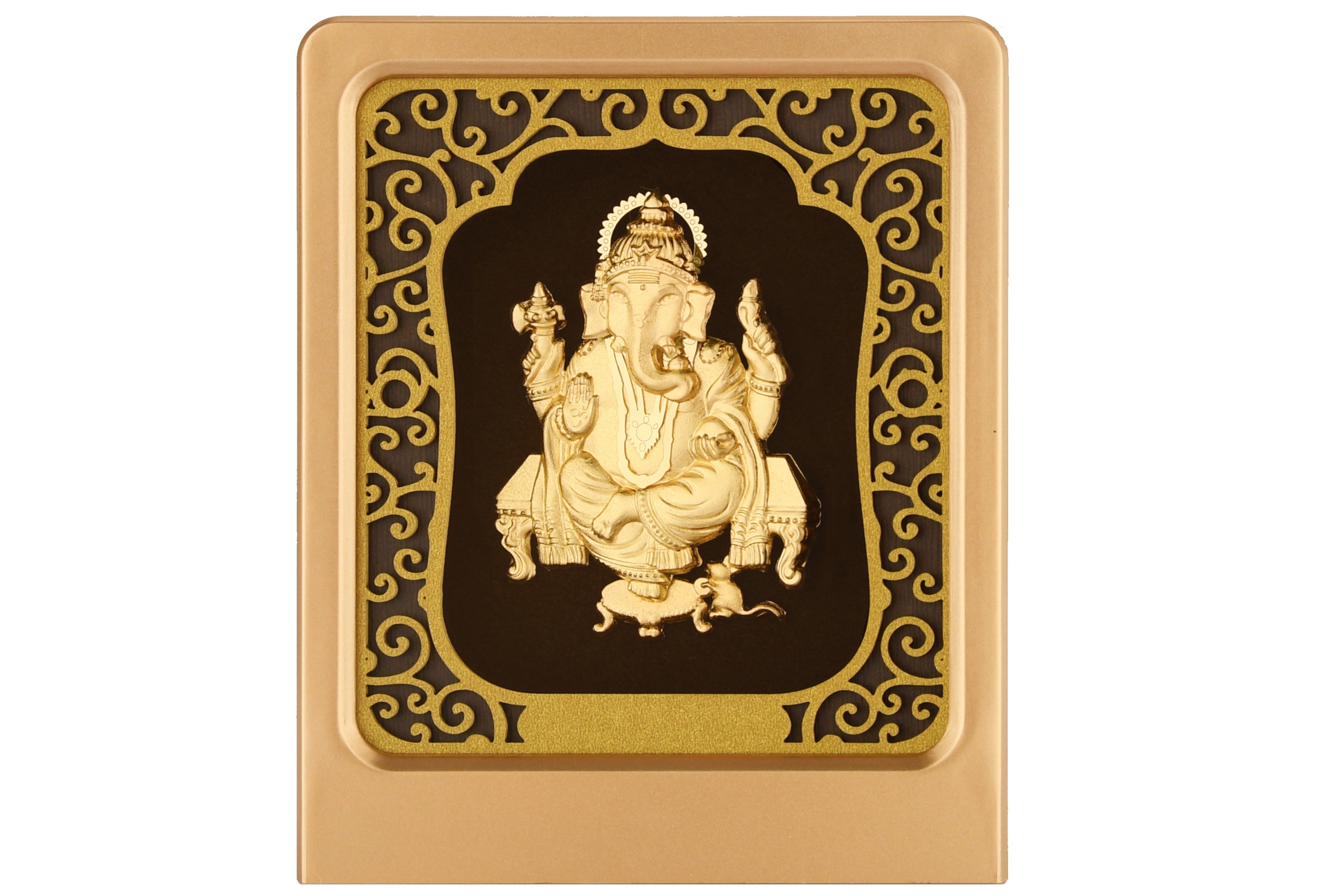 Ganesha 24K Gold Foil Painting with Shiny Gold Versatile Frame, 3x4 Inches
