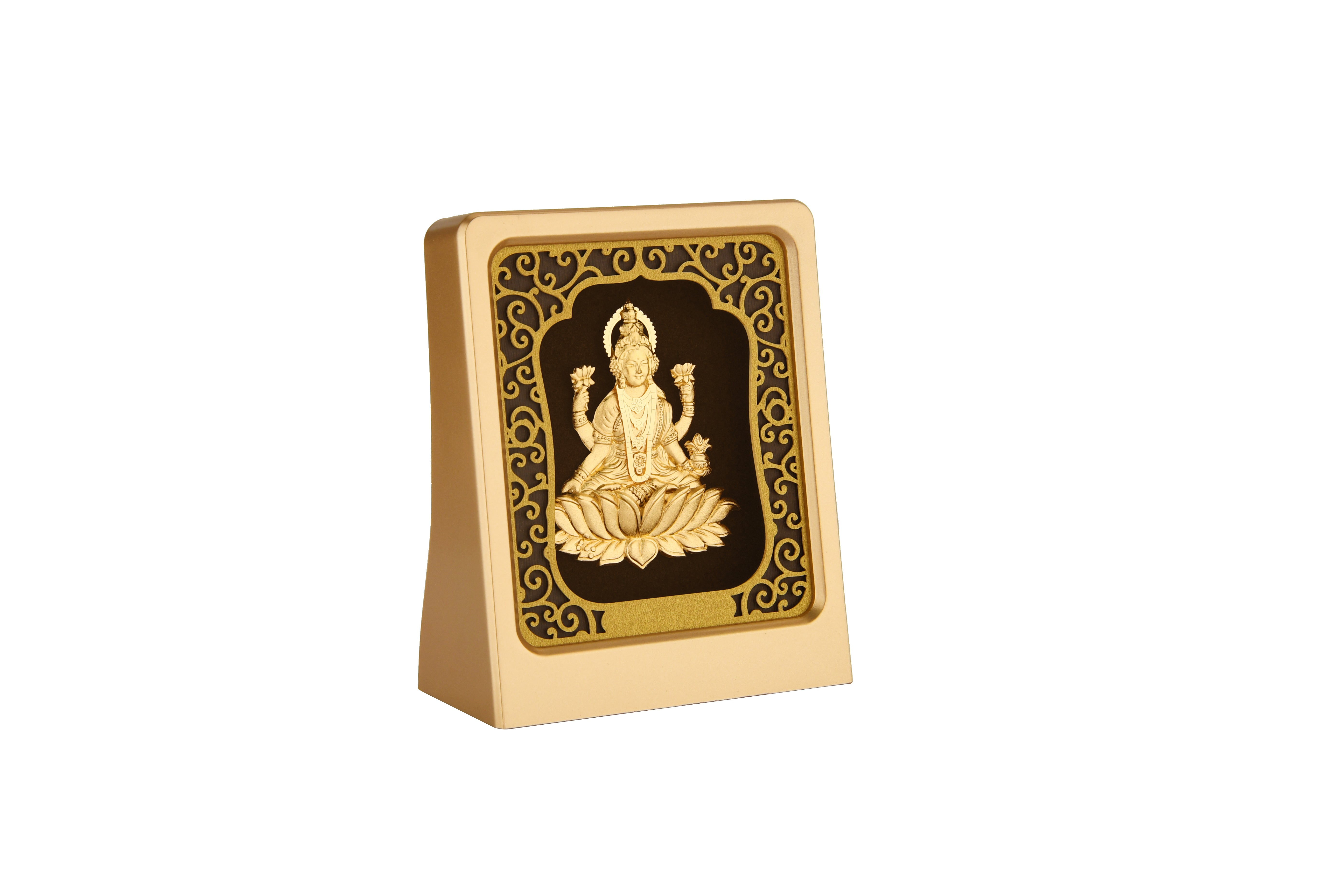 Lakshmi 24K Gold Foil Painting with Matte Gold Tabletop Frame, 3x4 Inches