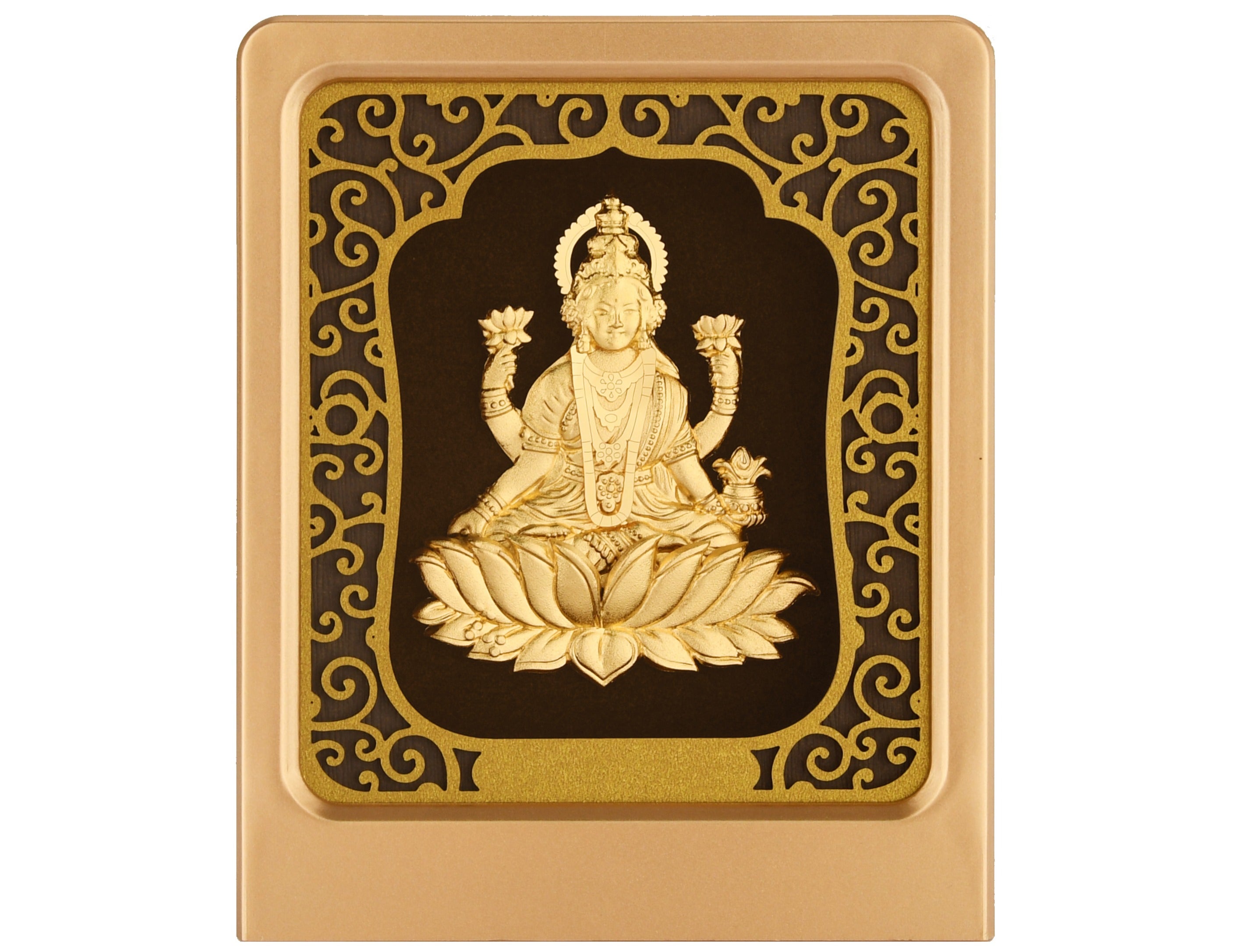 Lakshmi 24K Gold Foil Painting with Matte Gold Tabletop Frame, 3x4 Inches