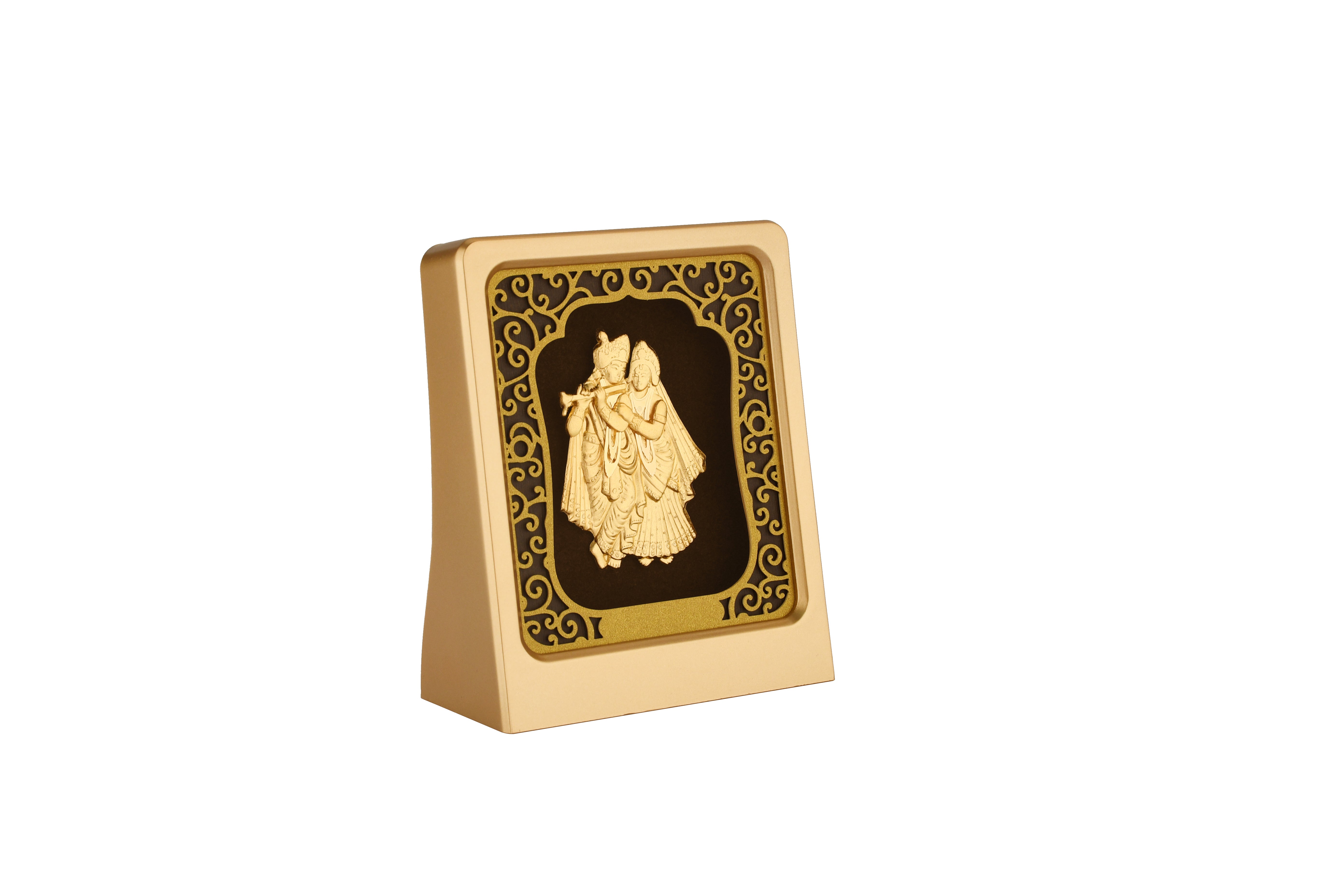 Krishna 24K Gold Foil Painting with Matte Gold Tabletop Frame, 3x4 Inches