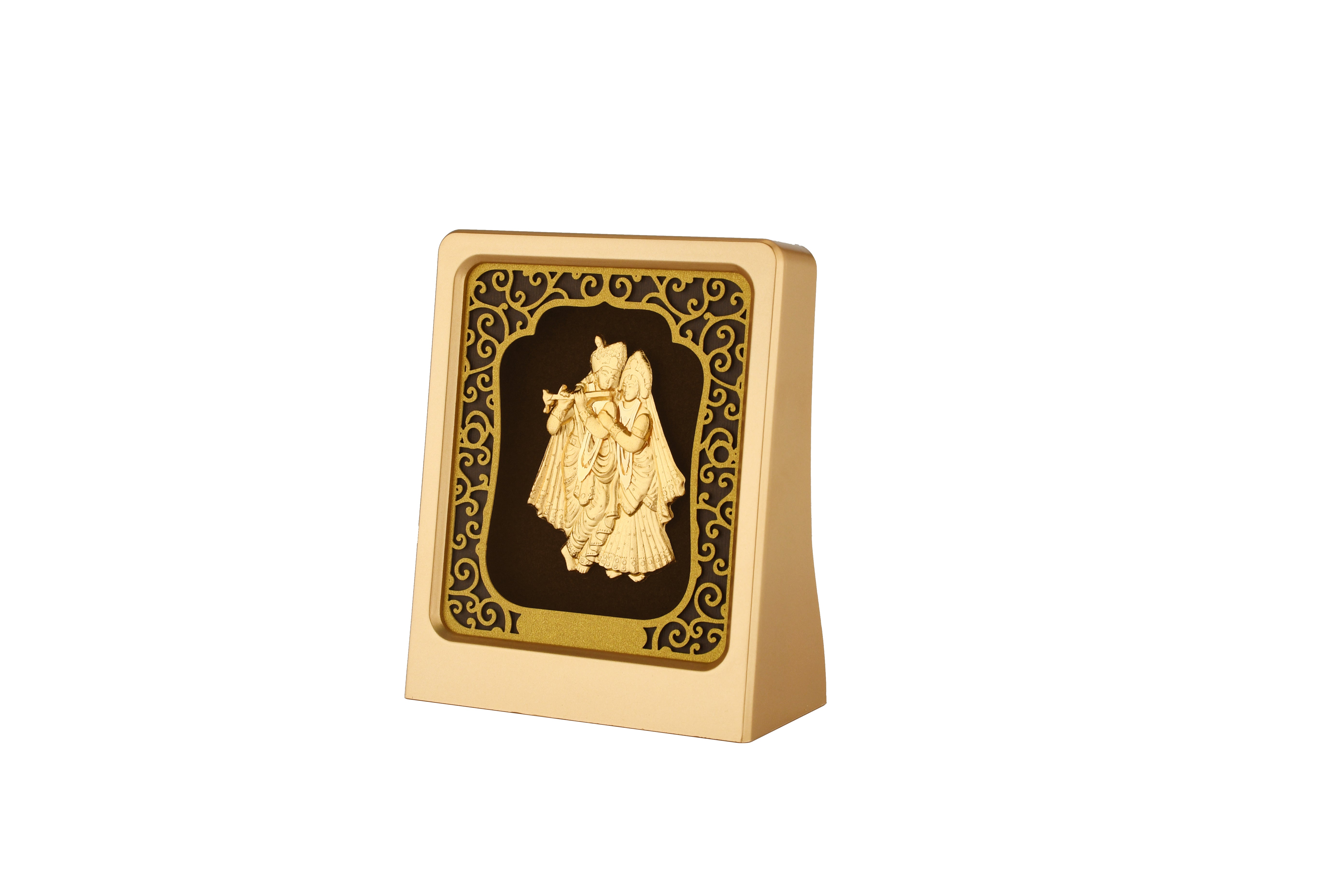 Krishna 24K Gold Foil Painting with Matte Gold Tabletop Frame, 3x4 Inches