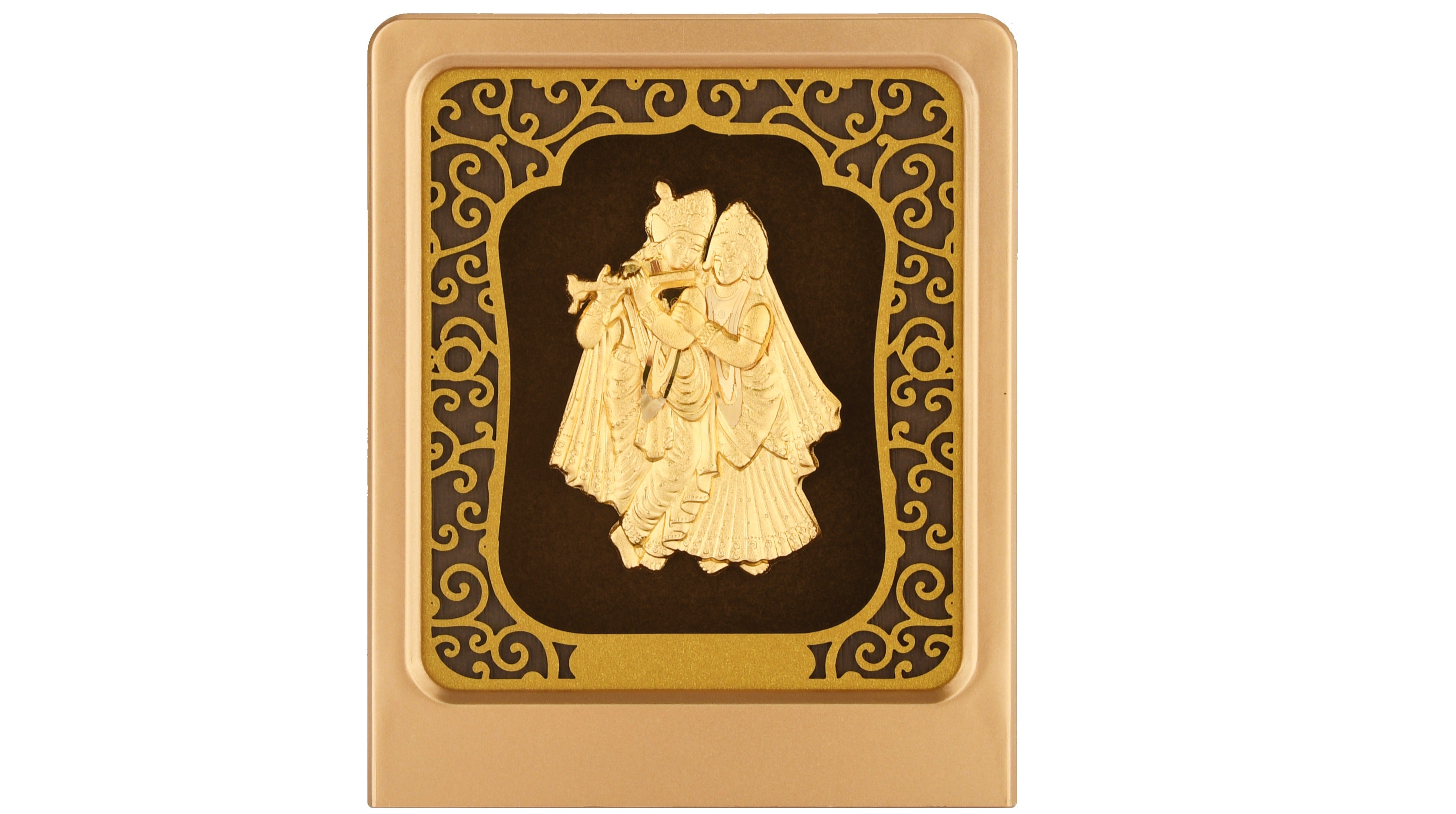 Krishna 24K Gold Foil Painting with Matte Gold Tabletop Frame, 3x4 Inches