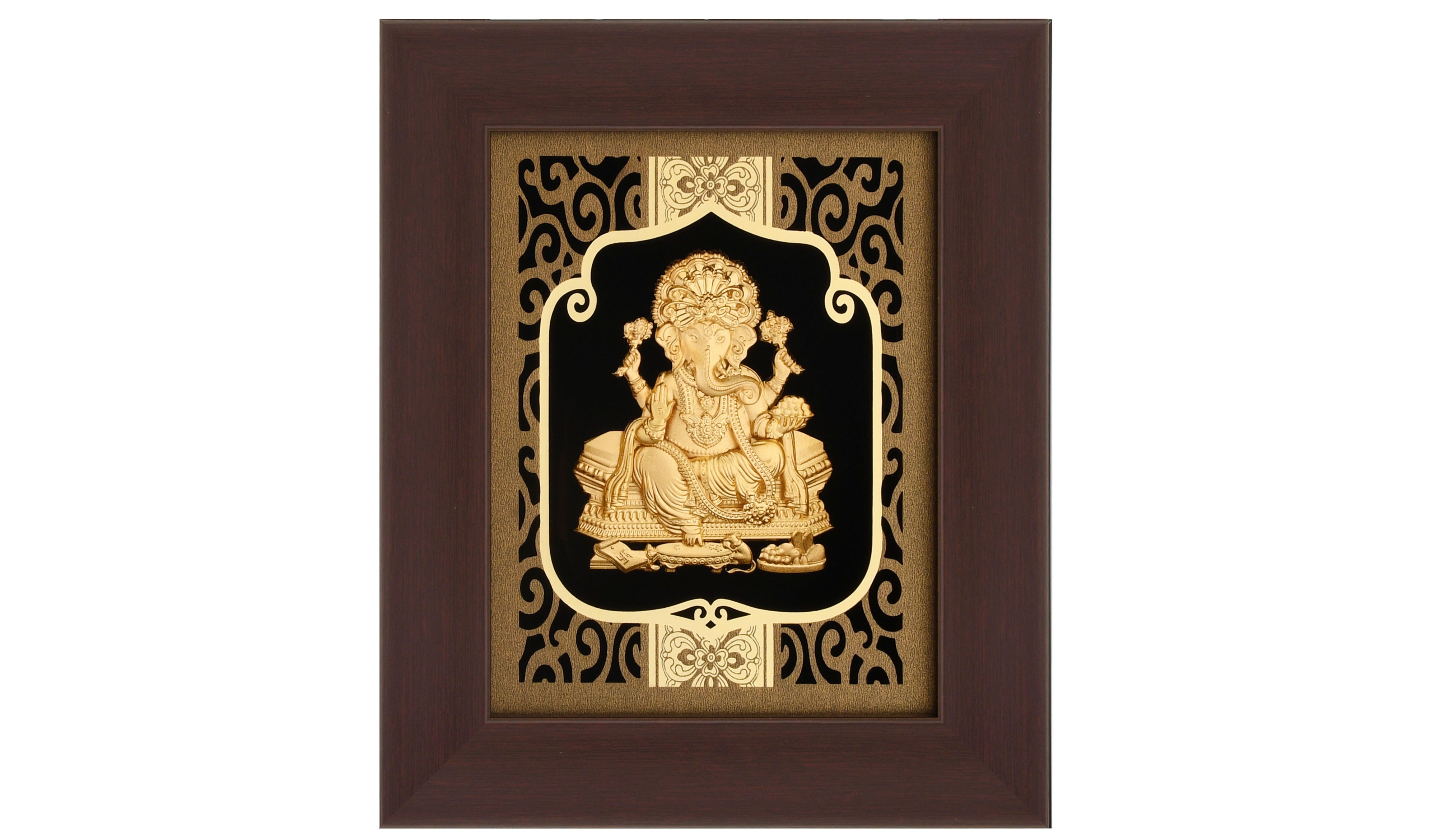 Ganesha 24K Gold Foil Painting with Burgundy Versatile Frame, 6x7 Inches