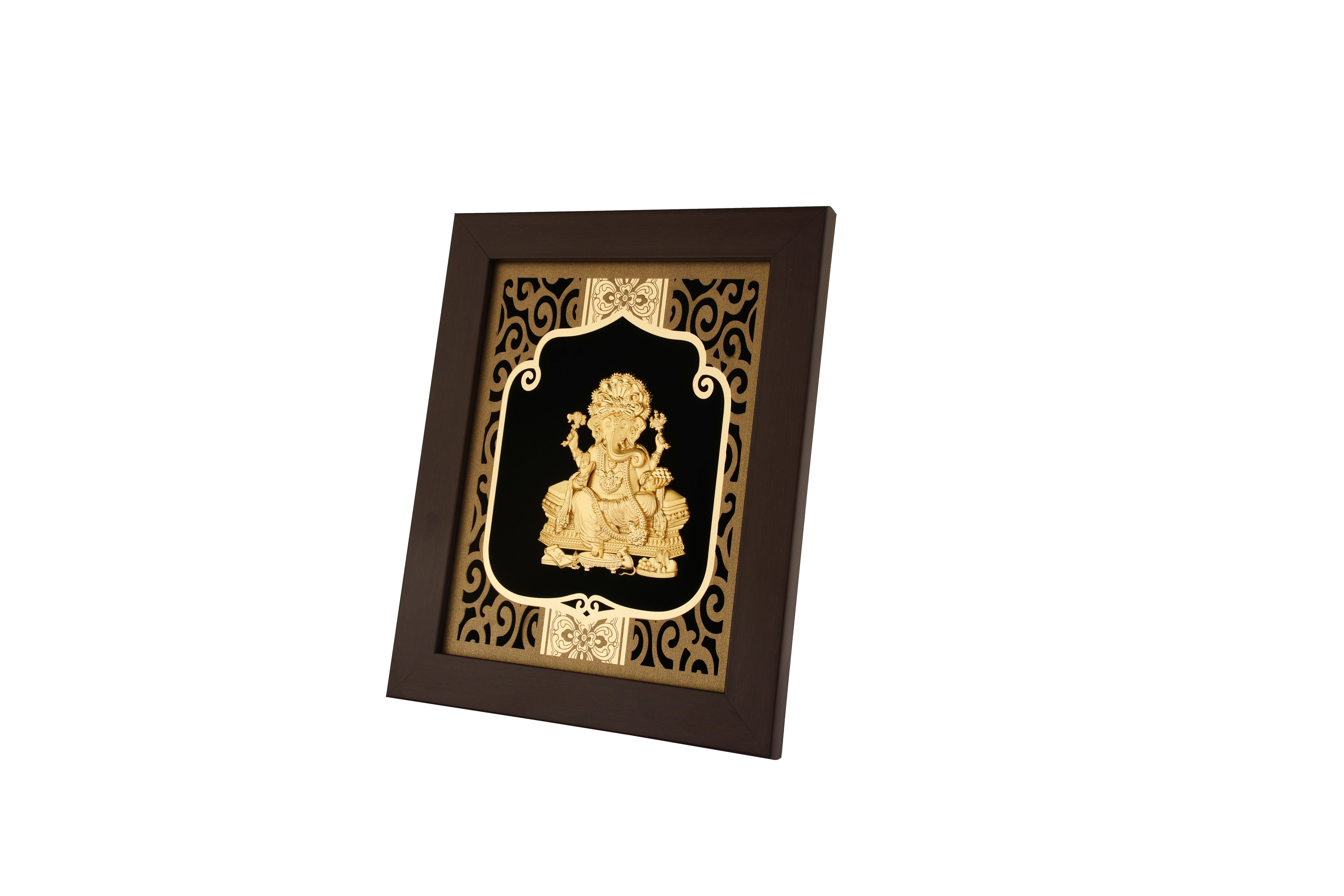 Ganesha 24K Gold Foil Painting with Burgundy Versatile Frame, 8x10 Inches