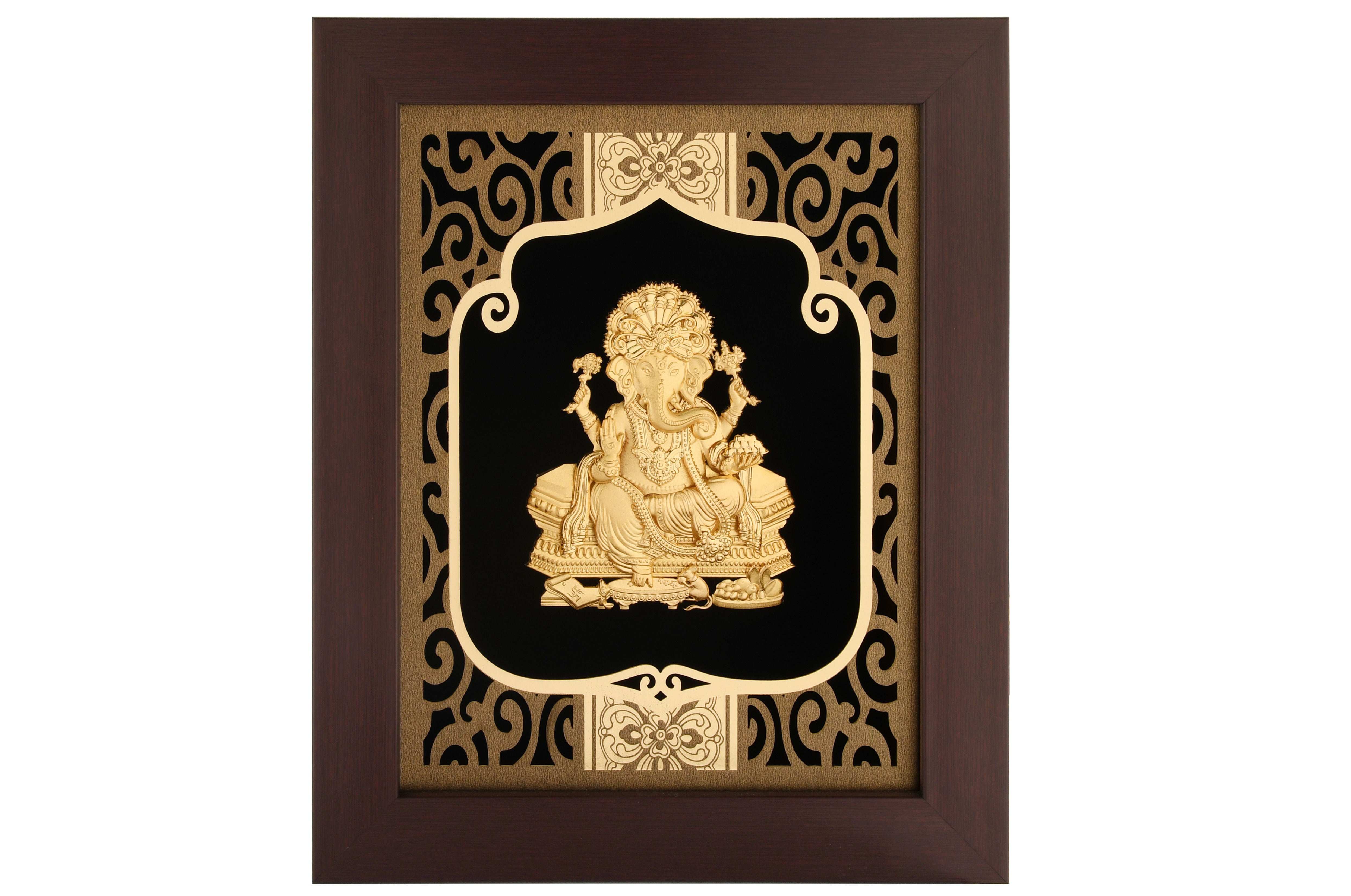 Ganesha 24K Gold Foil Painting with Burgundy Versatile Frame, 8x10 Inches
