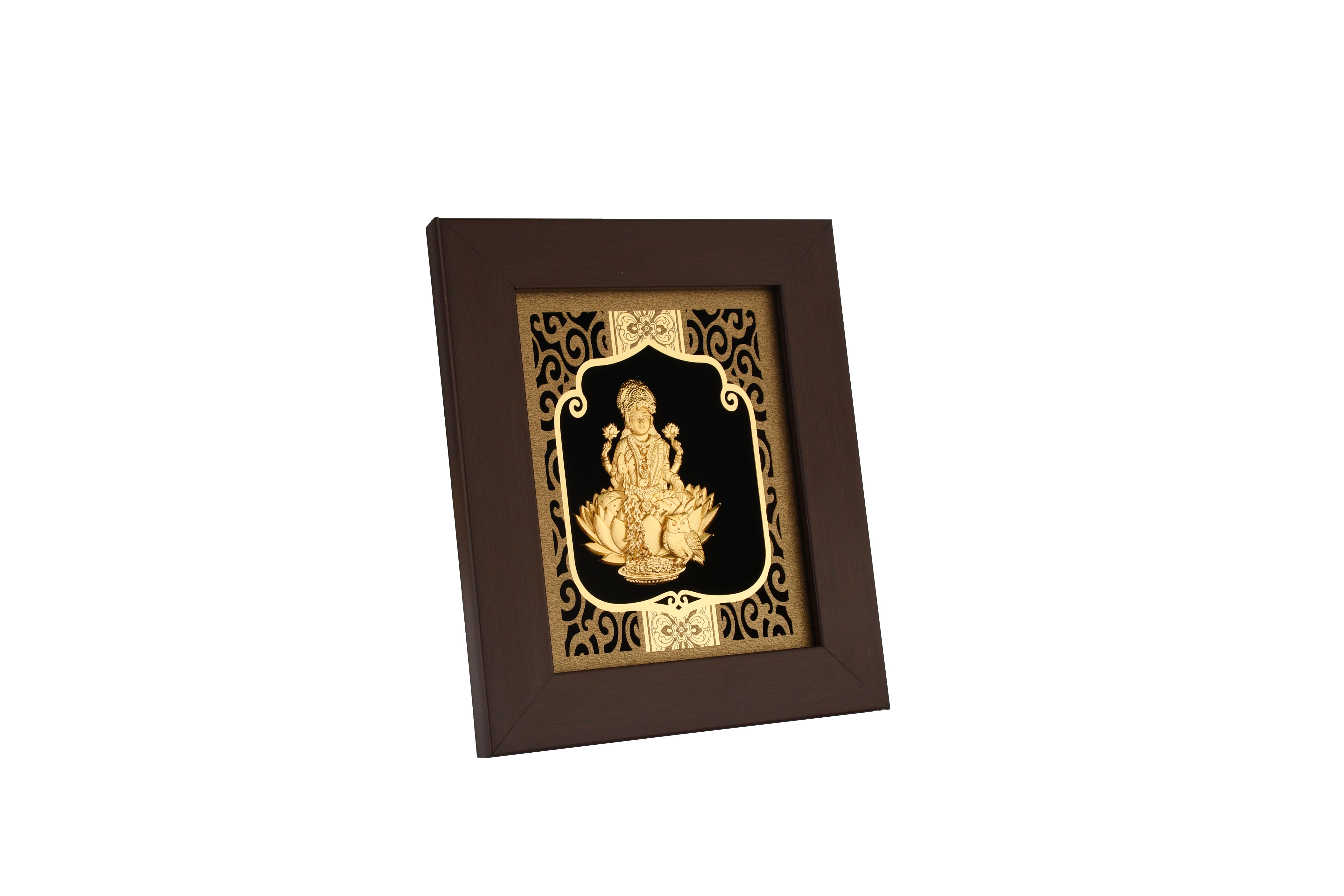 Lakshmi 24K Gold Foil Painting with Burgundy Versatile Frame, 6x7 Inches