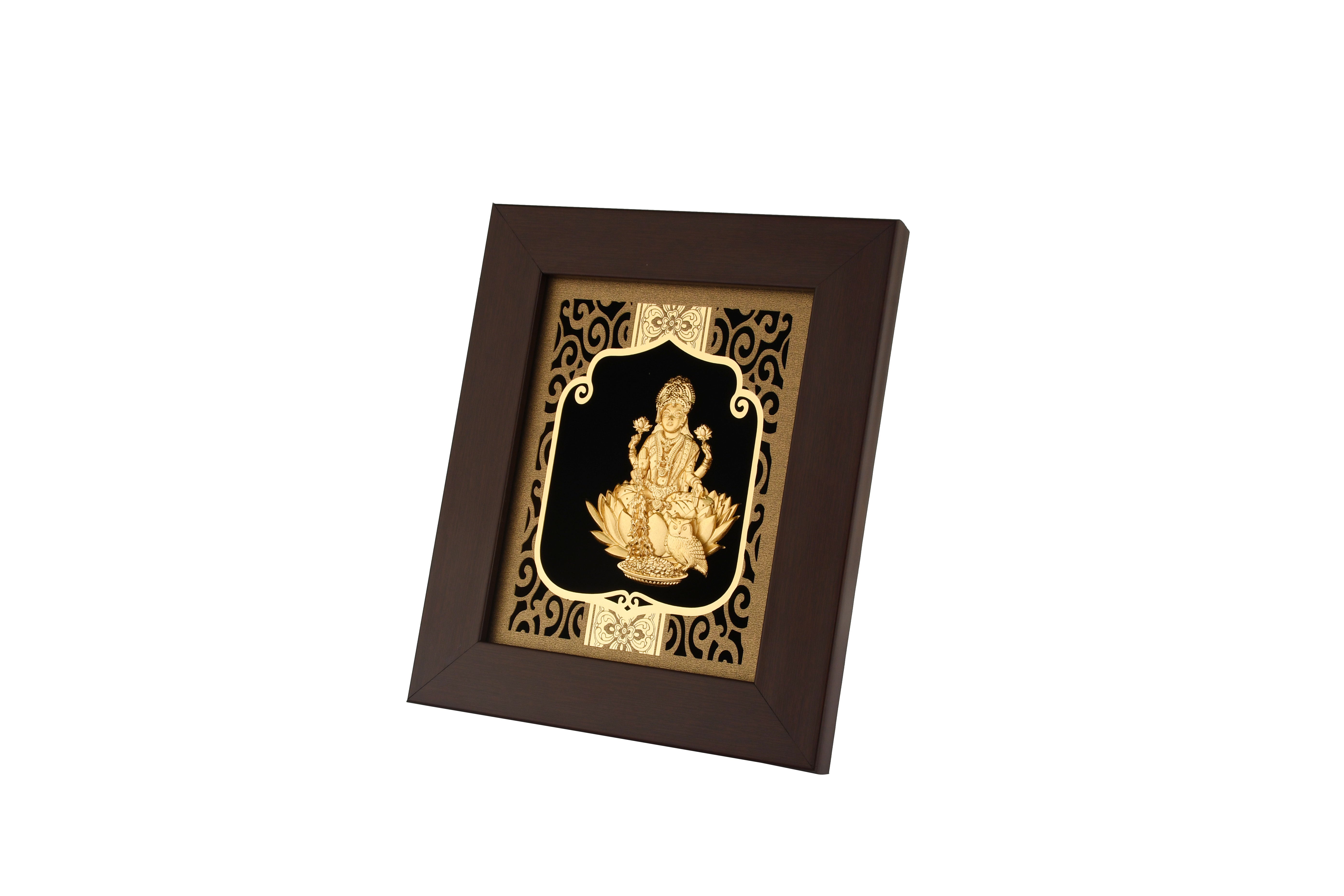 Lakshmi 24K Gold Foil Painting with Burgundy Versatile Frame, 6x7 Inches