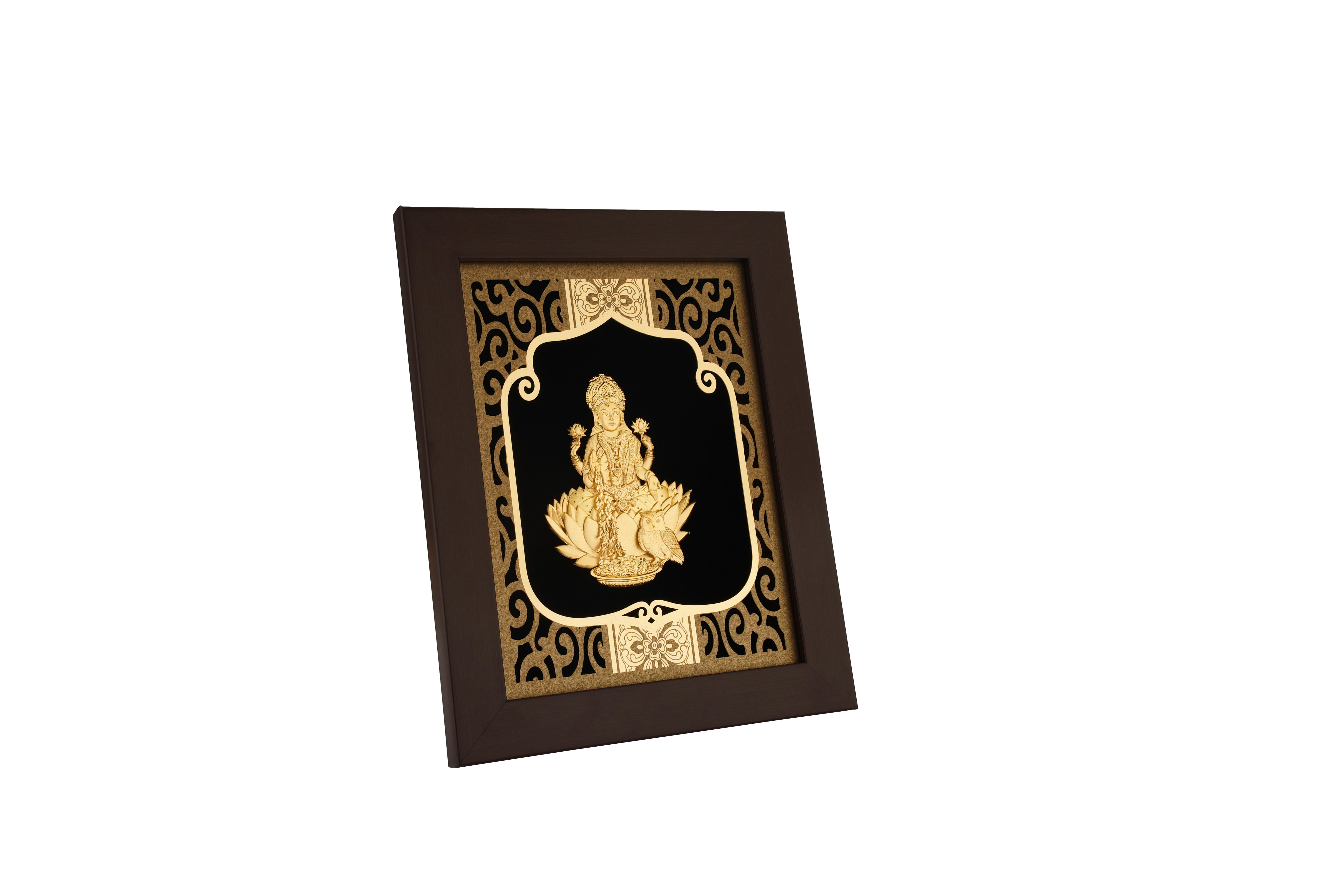 Lakshmi 24K Gold Foil Painting with Burgundy Versatile Frame, 8x10 Inches