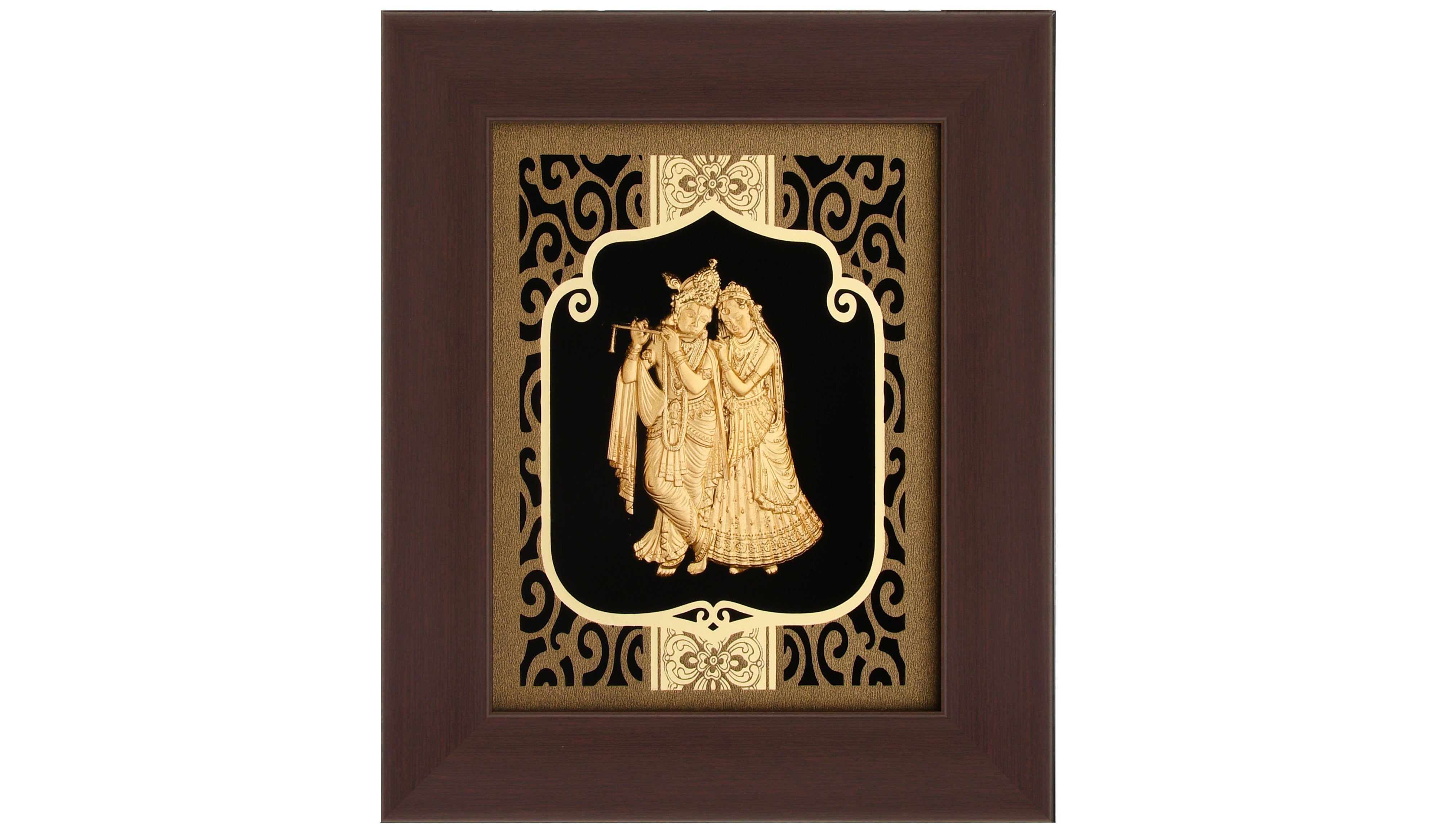 Krishna 24K Gold Foil Painting with Burgundy Versatile Frame, 6x7 Inches