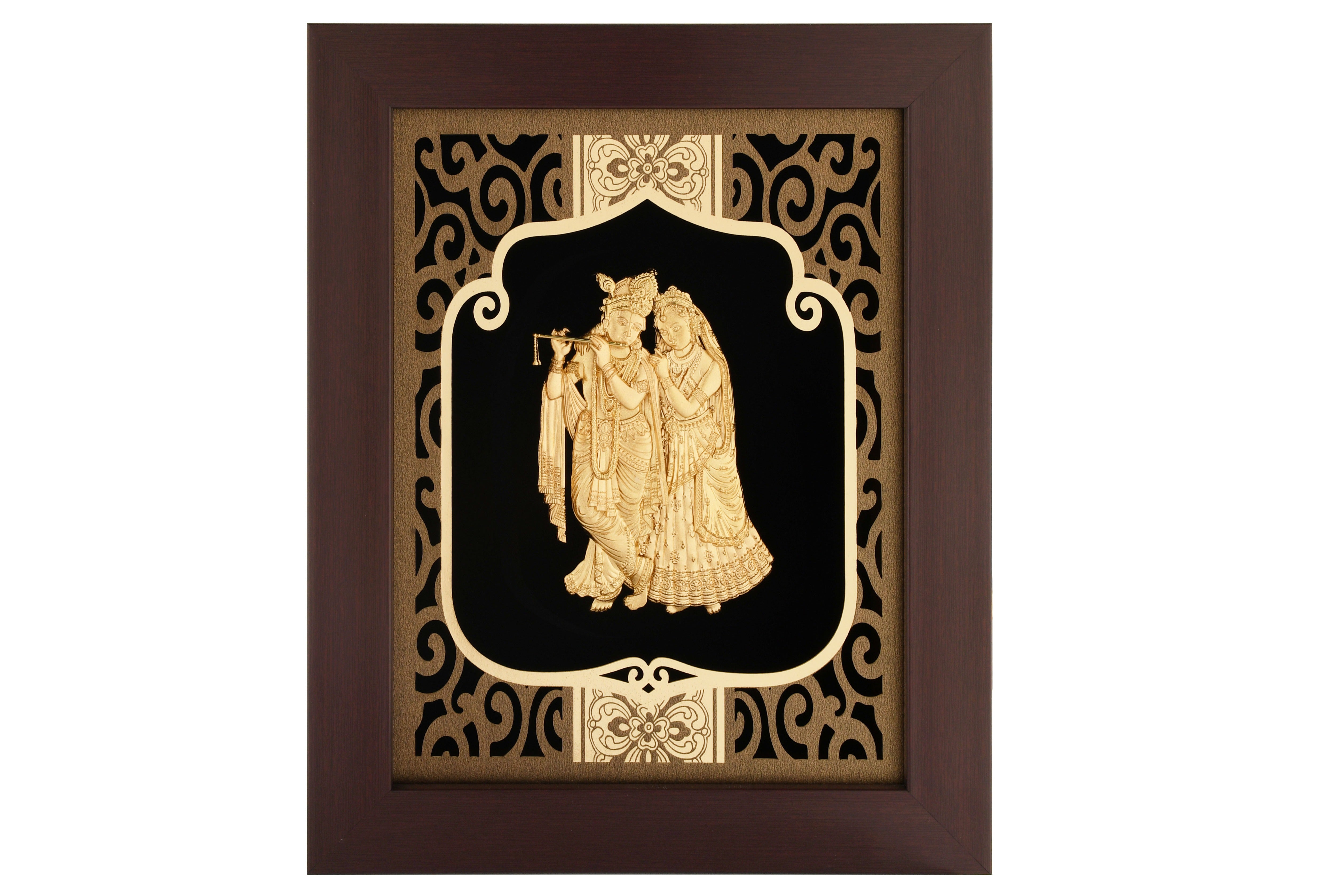 Krishna 24K Gold Foil Painting with Burgundy Versatile Frame, 8x10 Inches