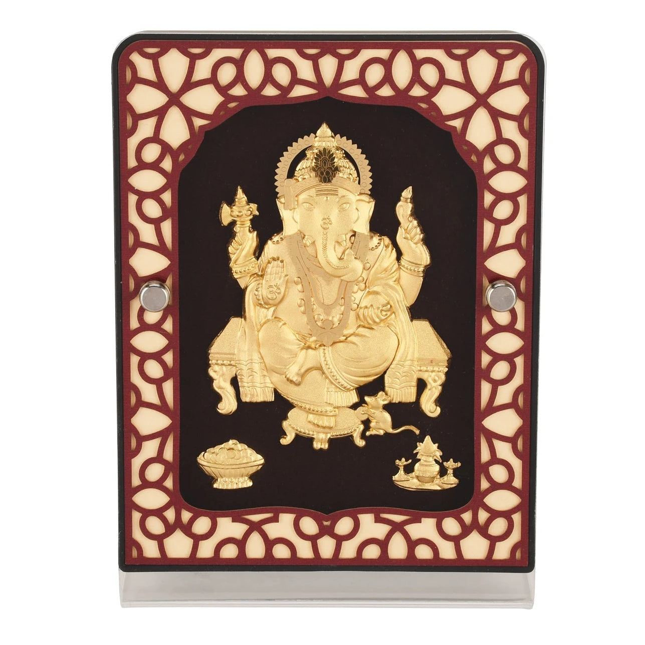 Ganesha 24K Gold Foil Painting with Brown Tabletop Frame, 5x7 Inches