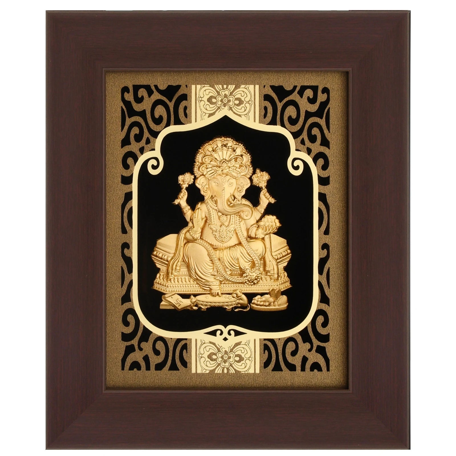 Ganesha 24K Gold Foil Painting with Burgundy Versatile Frame, 6x7 Inches