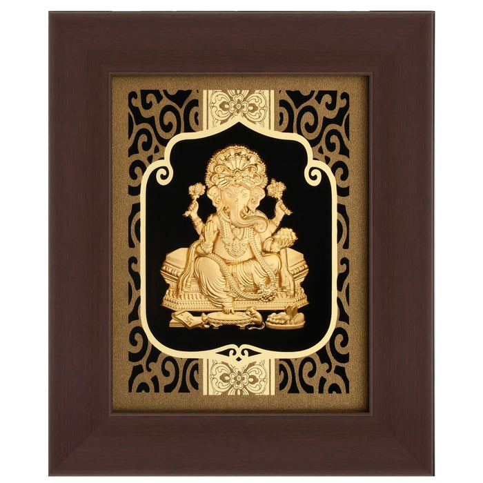 Ganesha Ji 24K Gold Foil Painting with Burgundy Versatile Frame, 6x7 Inches