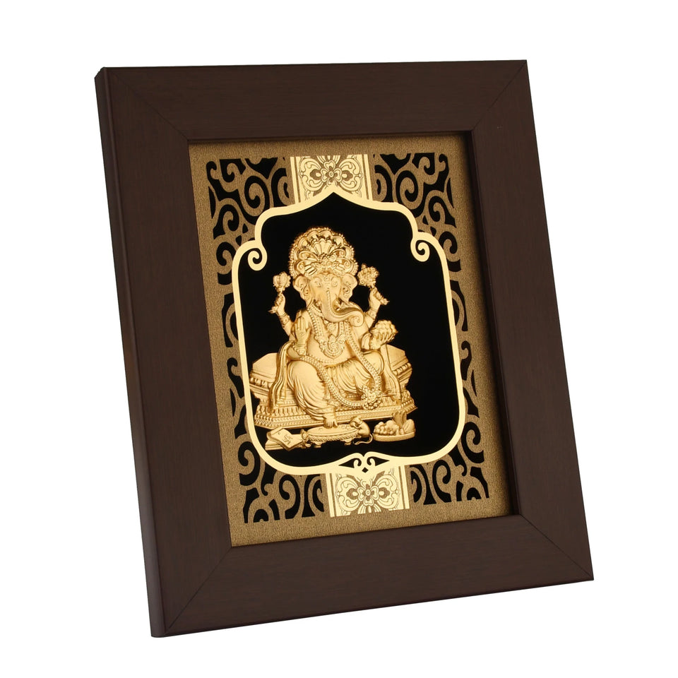 Ganesha 24K Gold Foil Painting with Burgundy Versatile Frame, 6x7 Inches