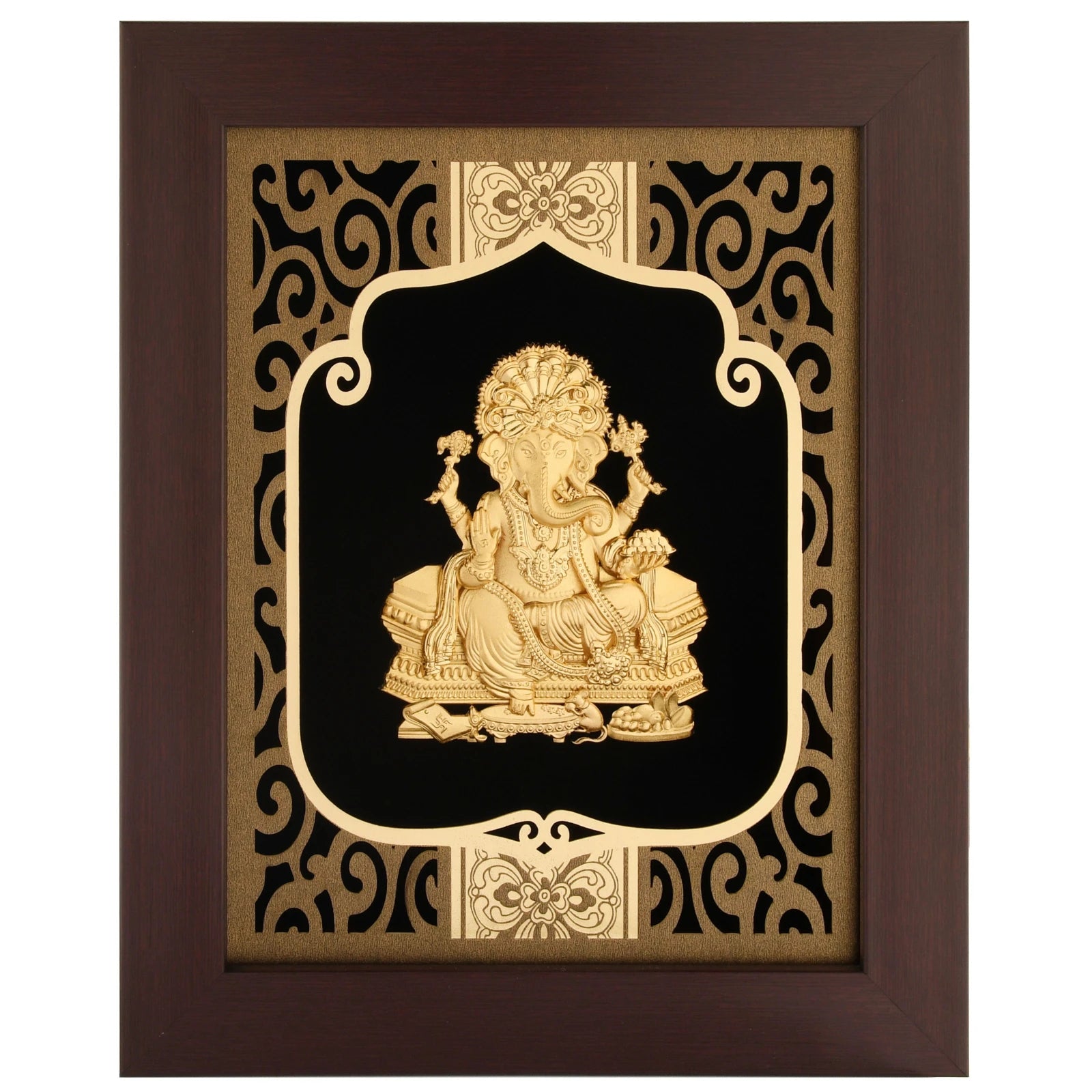 Ganesha 24K Gold Foil Painting with Burgundy Versatile Frame, 8x10 Inches