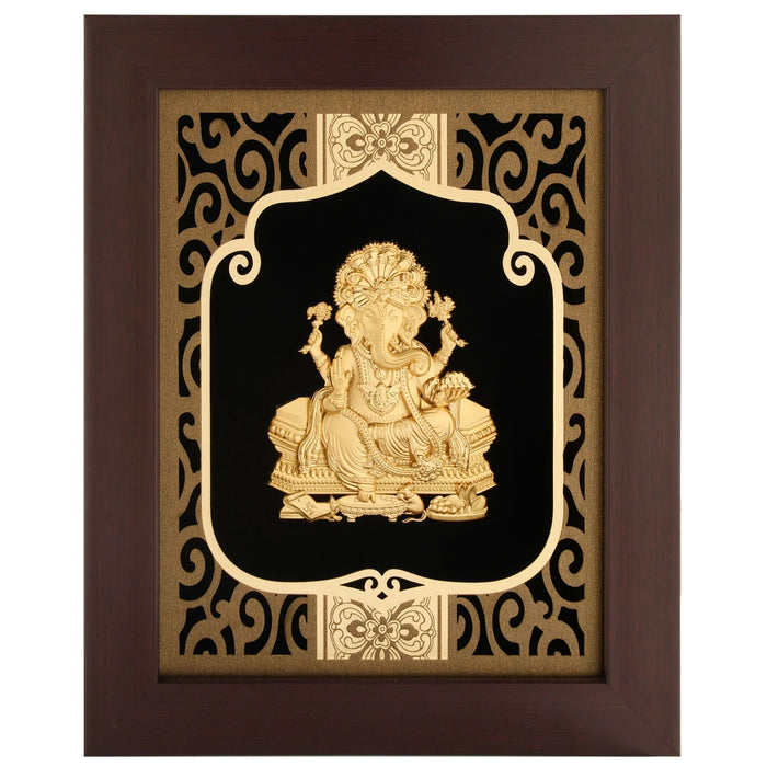 Ganesha Ji 24K Gold Foil Painting with Burgundy Versatile Frame, 8x10 Inches