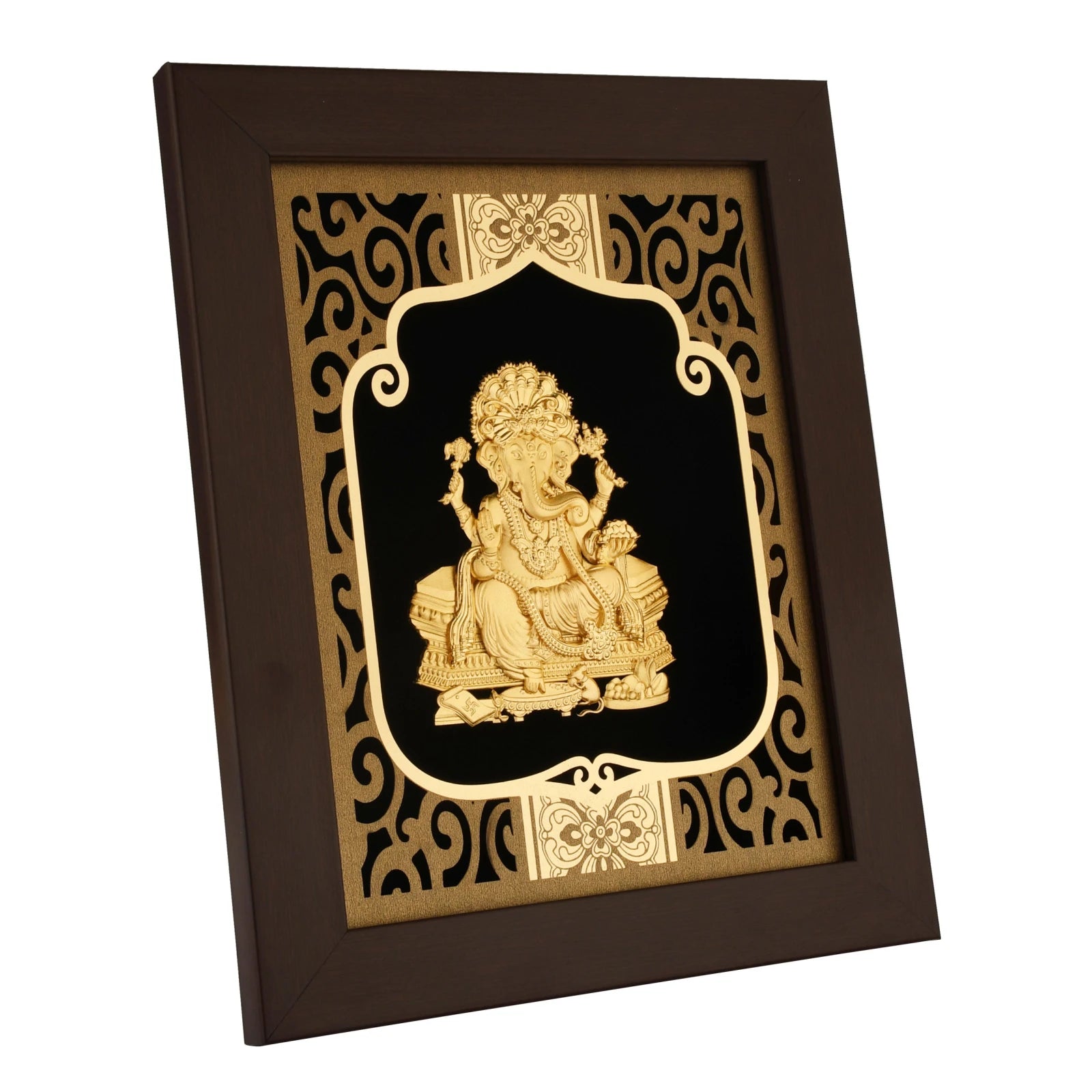 Ganesha 24K Gold Foil Painting with Burgundy Versatile Frame, 8x10 Inches