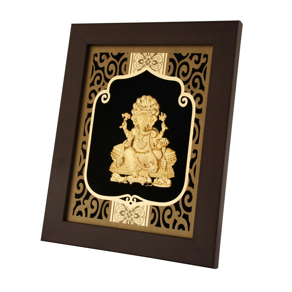Ganesha 24K Gold Foil Painting with Burgundy Versatile Frame, 8x10 Inches