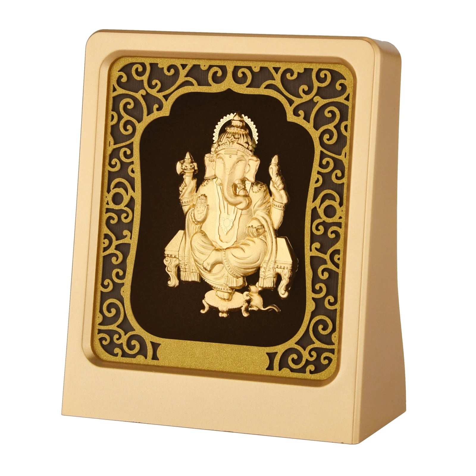 Ganesha 24K Gold Foil Painting with Shiny Gold Versatile Frame, 3x4 Inches