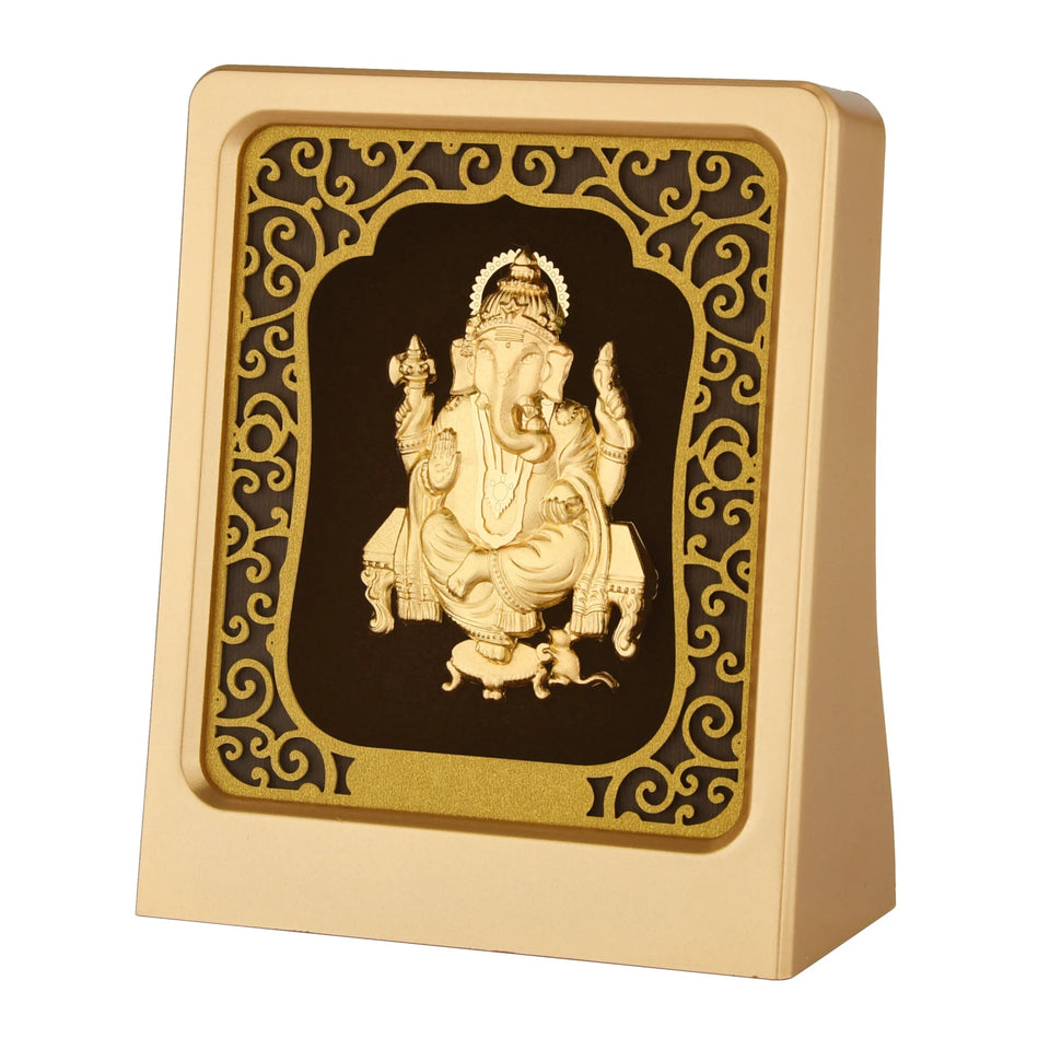 Ganesha 24K Gold Foil Painting with Shiny Gold Versatile Frame, 3x4 Inches
